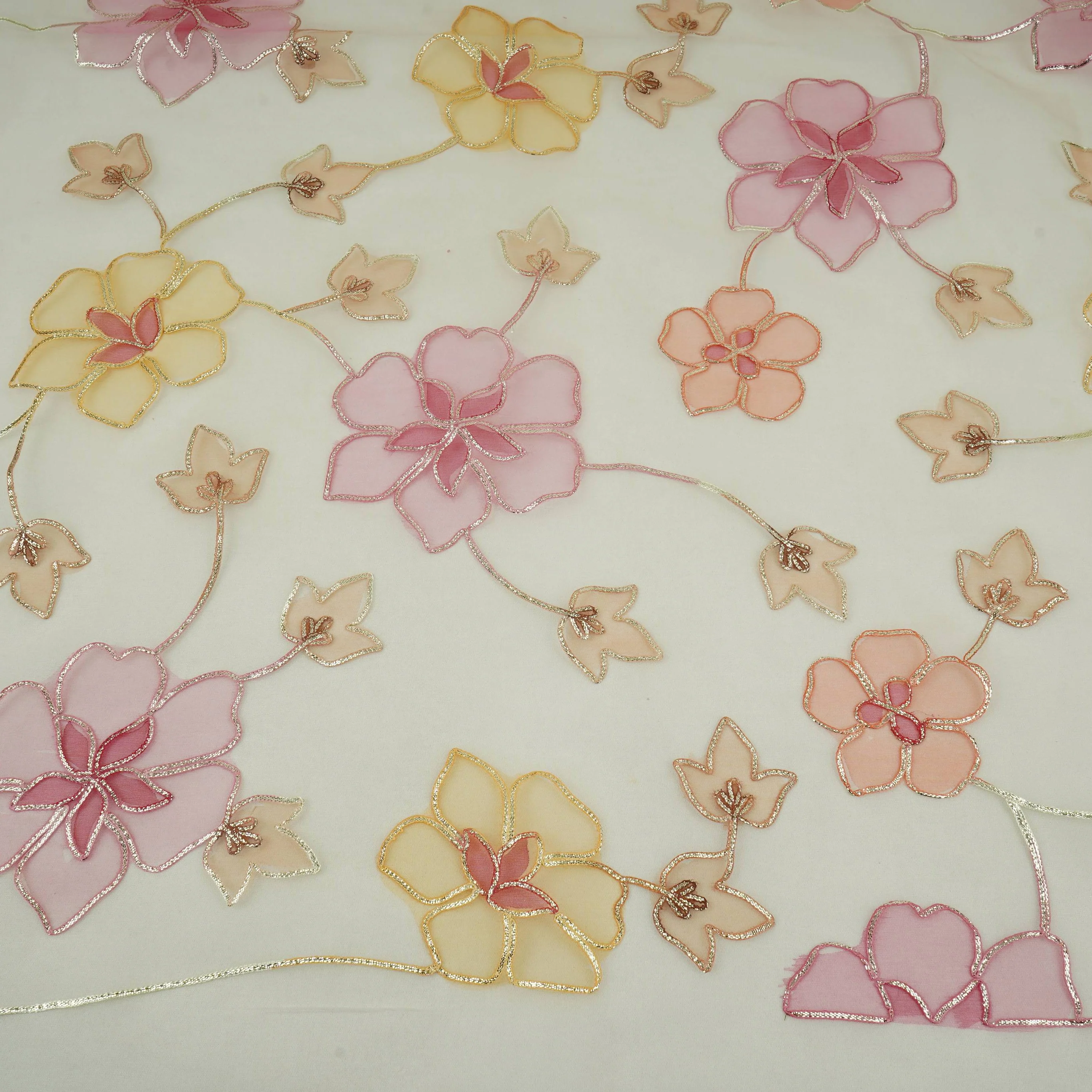 Cream Applique Work Organza Fabric SGS-32112 - Image 2