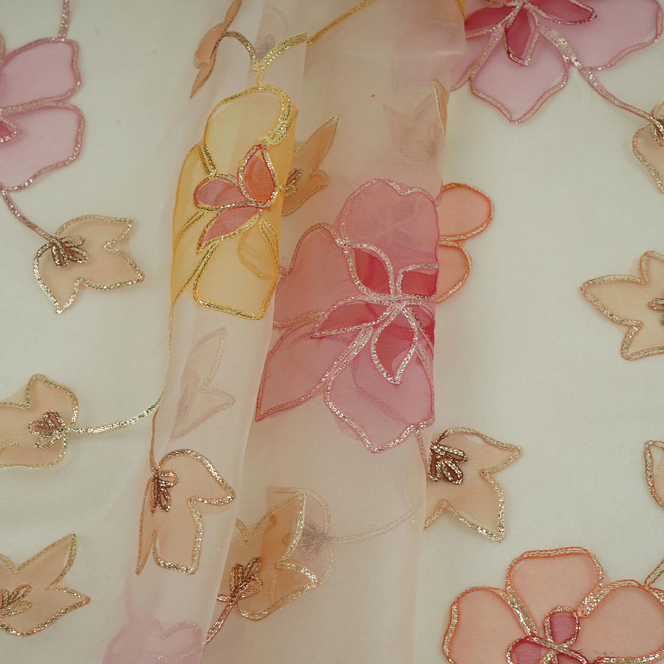Cream Applique Work Organza Fabric SGS-32112 - Image 4