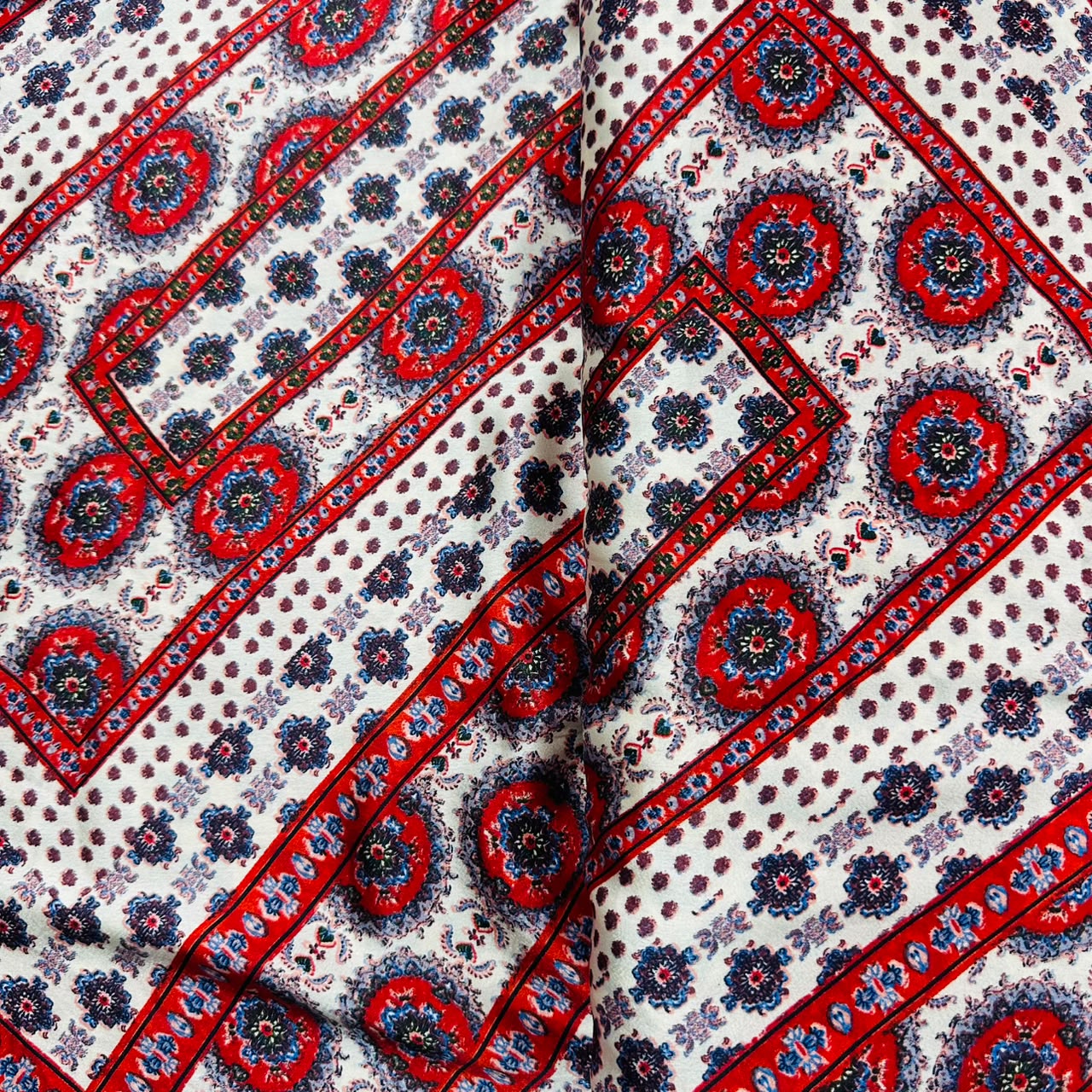 Cream & Brown Floral Print Modal Satin VC-11260 - Image 2