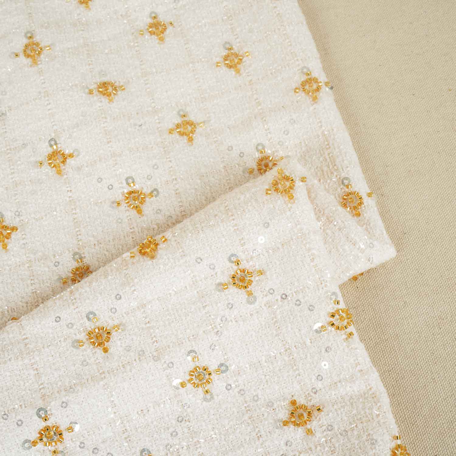 Cream Cutdana Tweed Fabric AF-27967 - Image 3