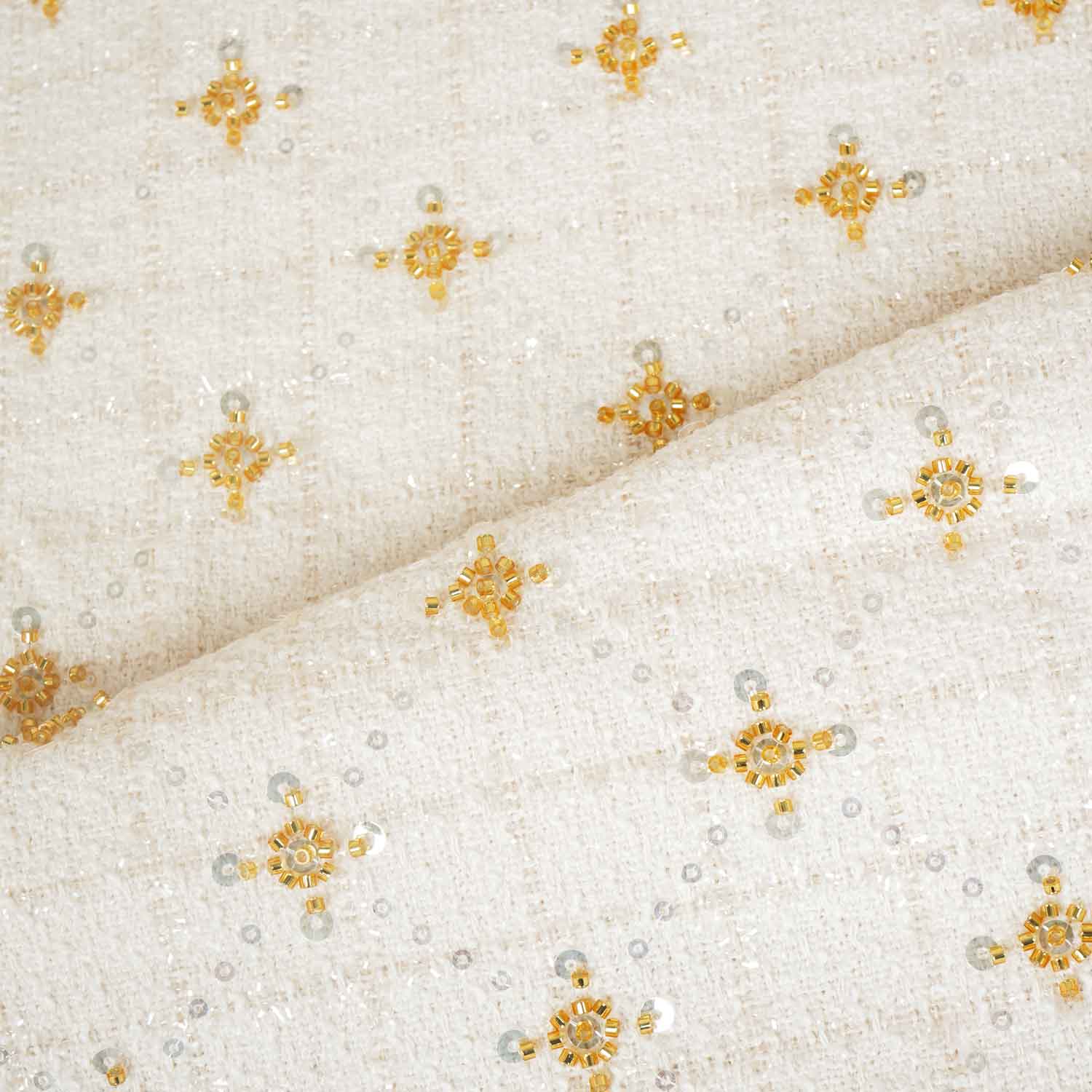 Cream Cutdana Tweed Fabric AF-27967 - Image 4