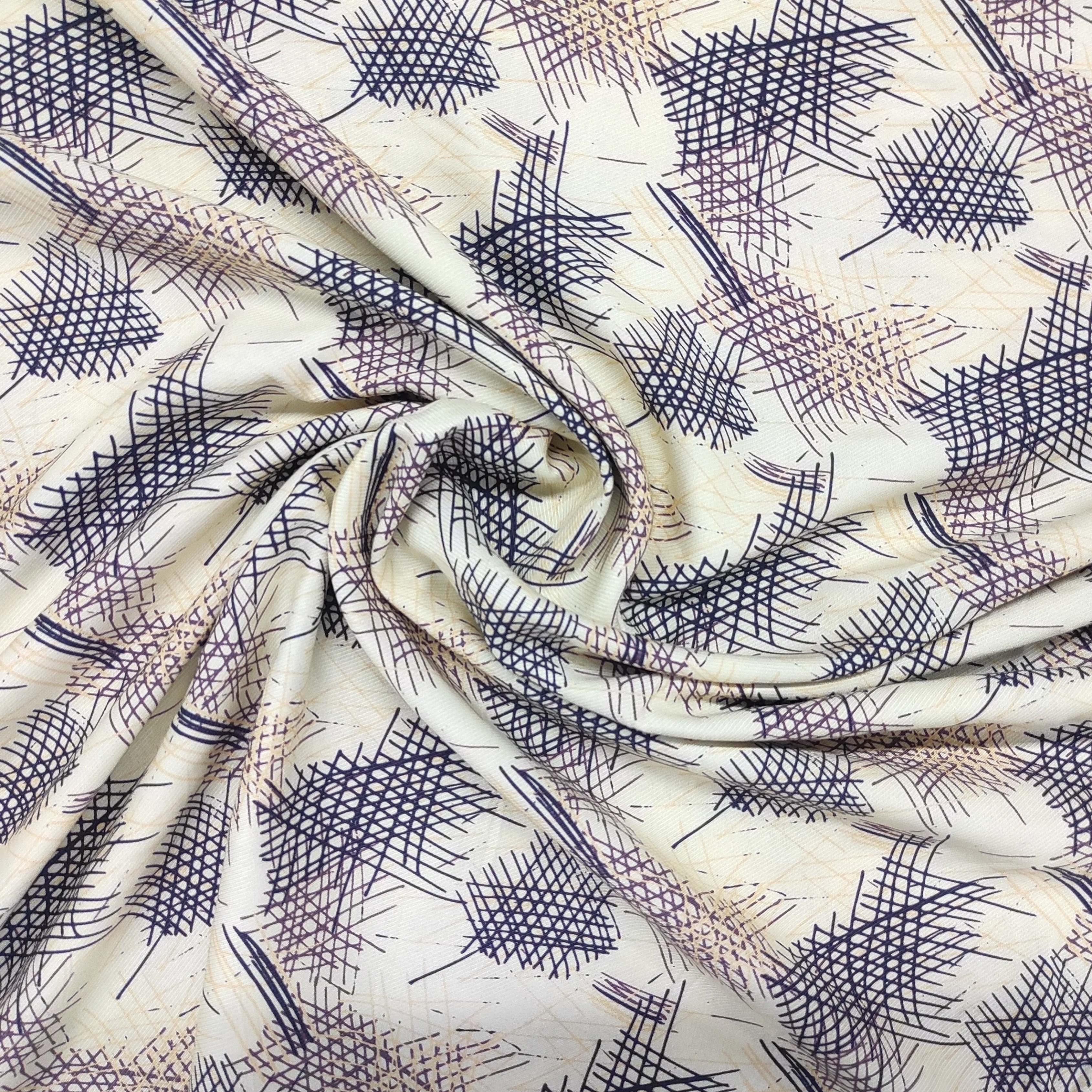 Cream Digital Print Rayon Fabric 52 Inches Plain Weave TU 4617