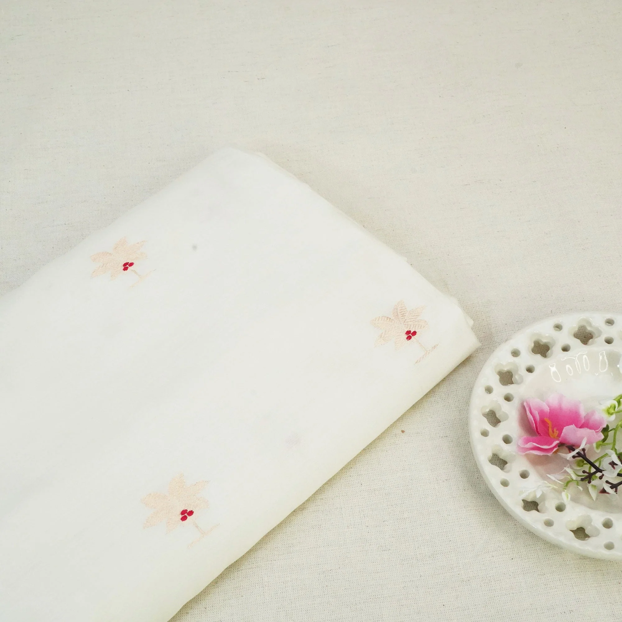 Cream Dyeable Mina Kari Kadua Buti Chiniya Silk Fabric MS-24612