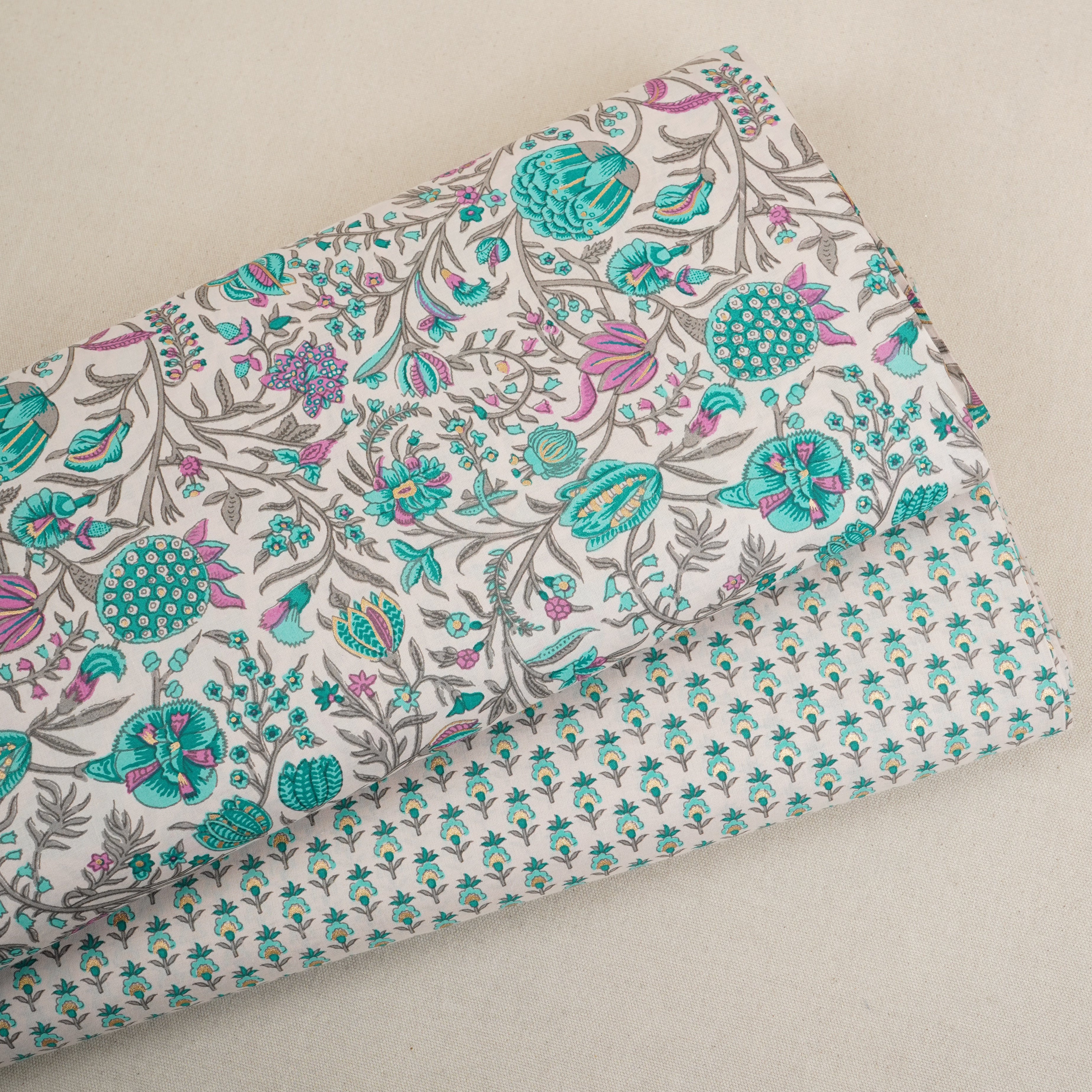 Cream Floral Buti Foil Print Cotton Fabric PB-29698 - Image 5