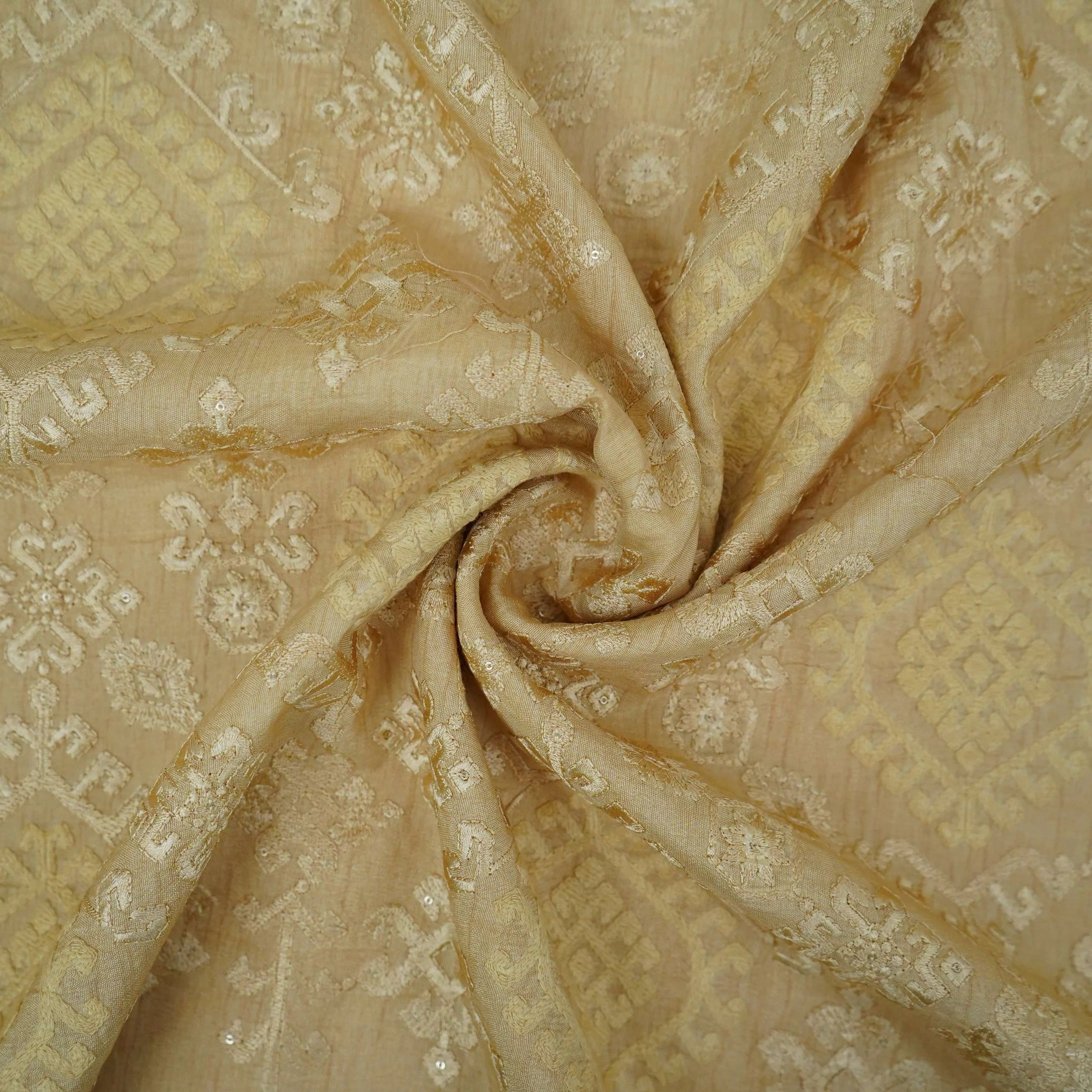 Cream floral embroidery Raw Silk Fabric VFS-31664 - Image 4