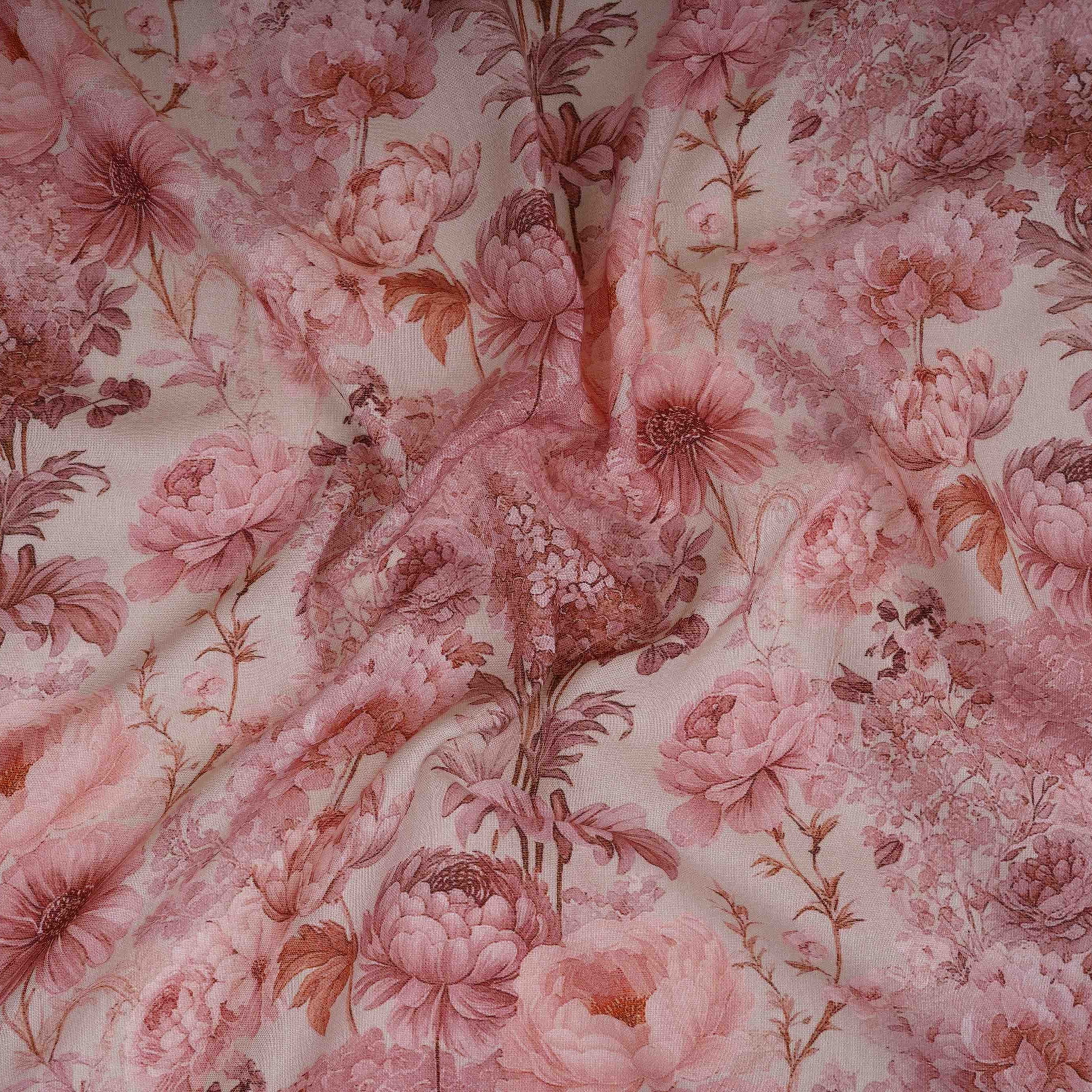 Cream Floral Print Cotton Linen Fabric RT-30978 - Image 2