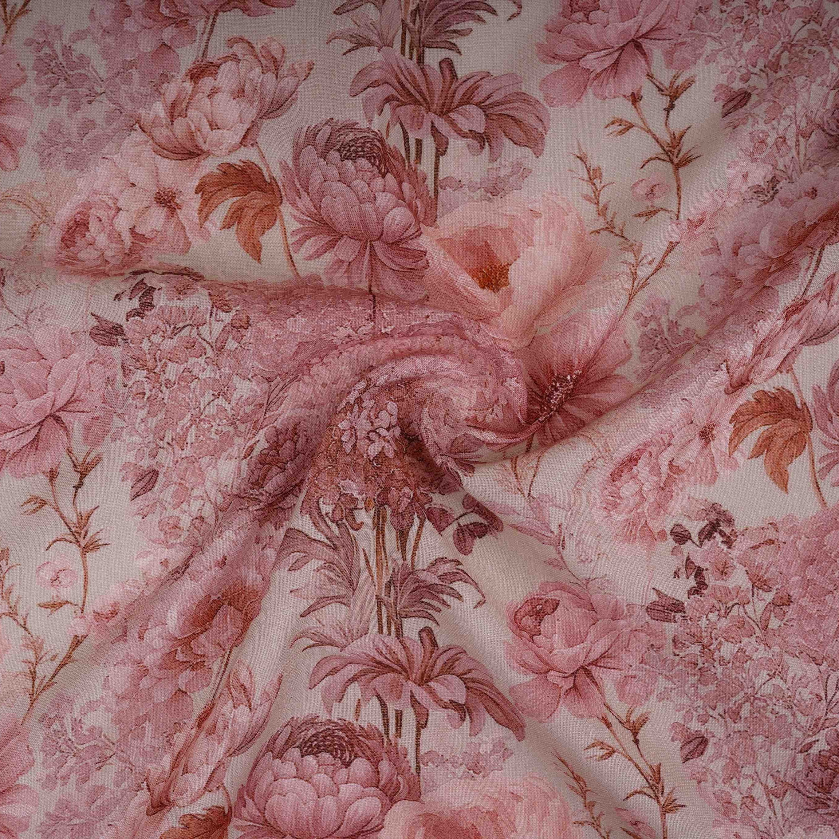 Cream Floral Print Cotton Linen Fabric RT-30978 - Image 3
