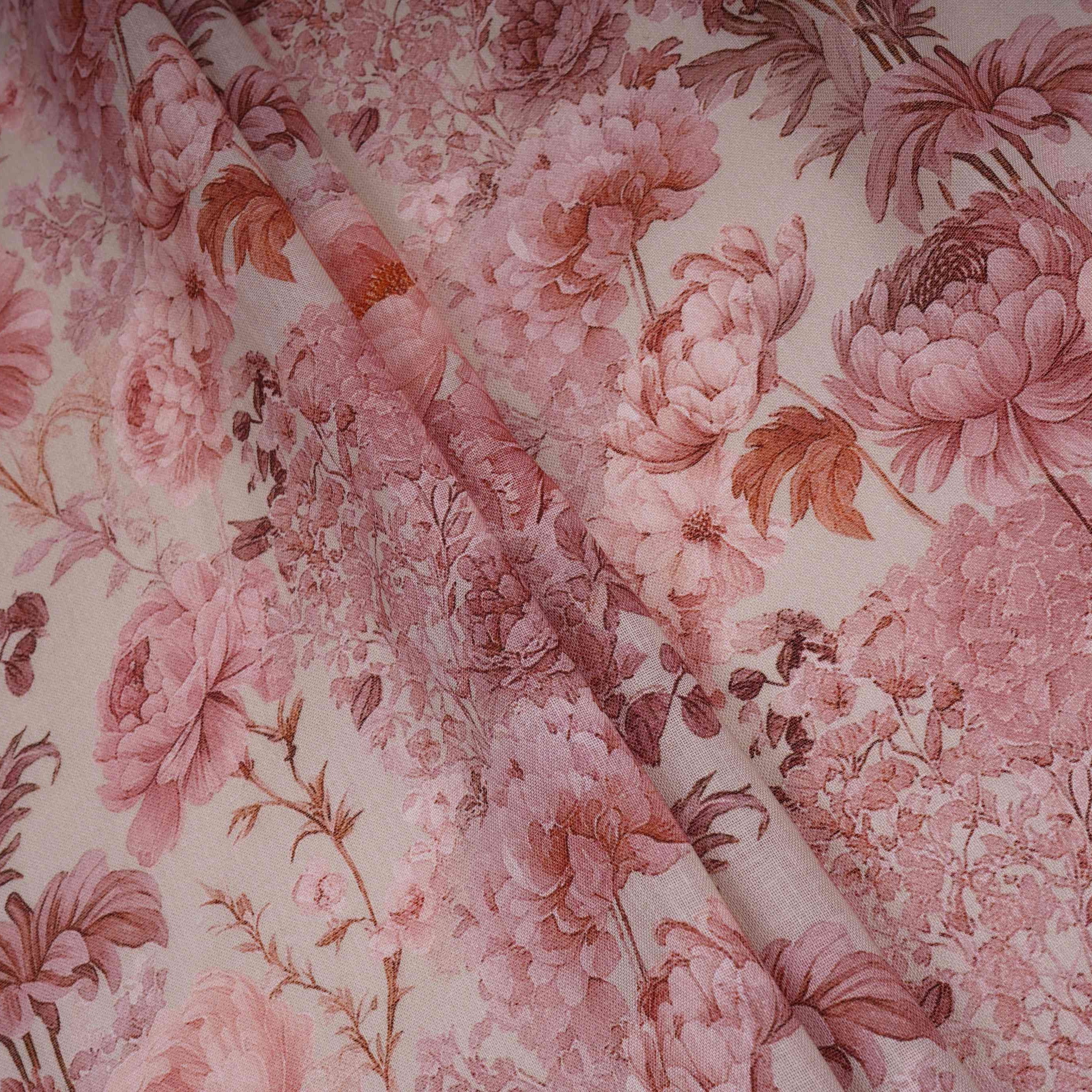Cream Floral Print Cotton Linen Fabric RT-30978 - Image 4