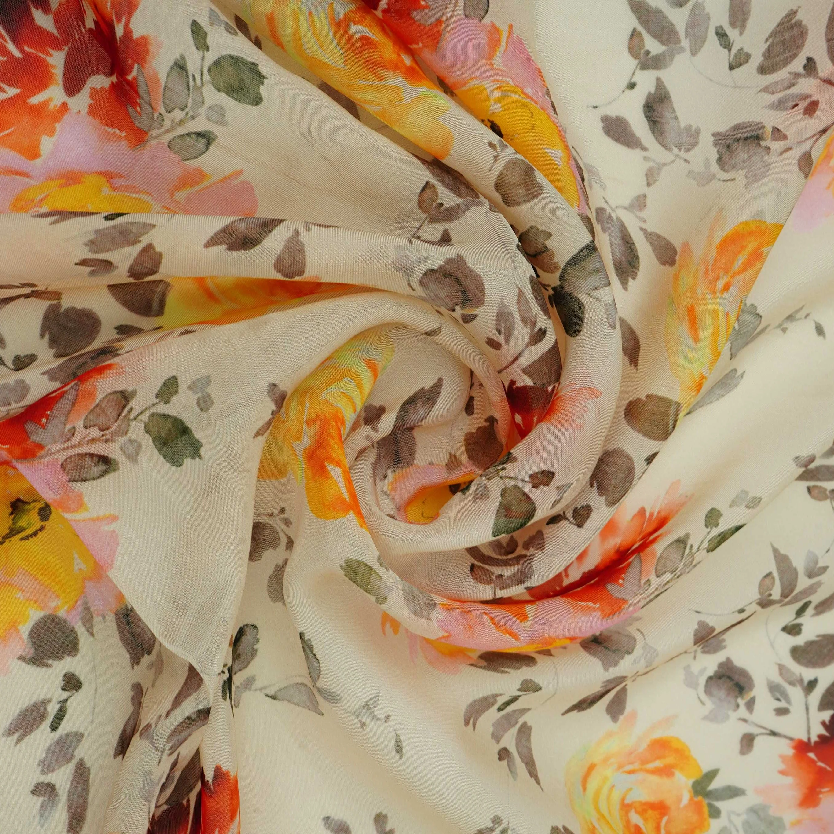 Cream floral print Organza Fabric VP-32004 - Image 3