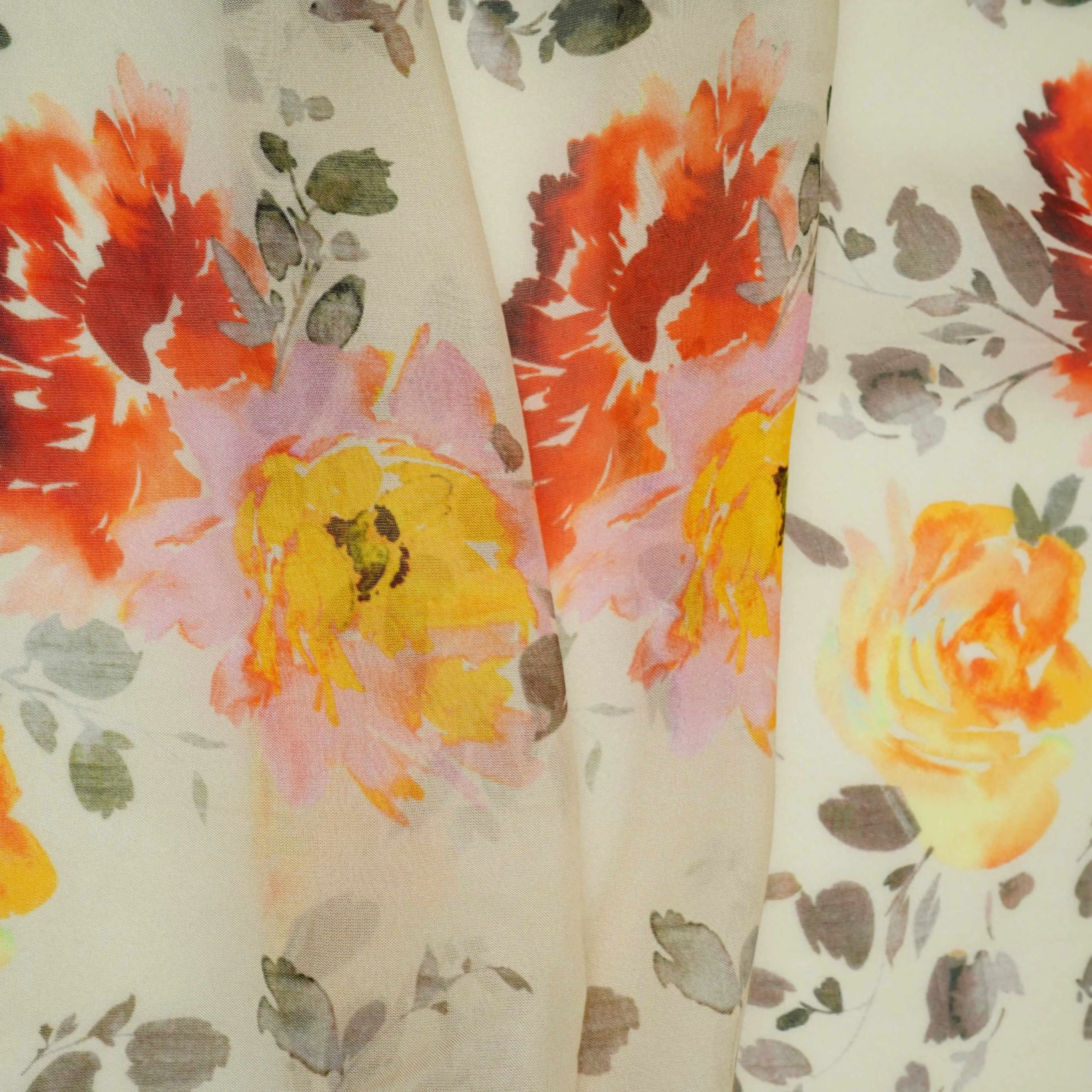 Cream floral print Organza Fabric VP-32004 - Image 4