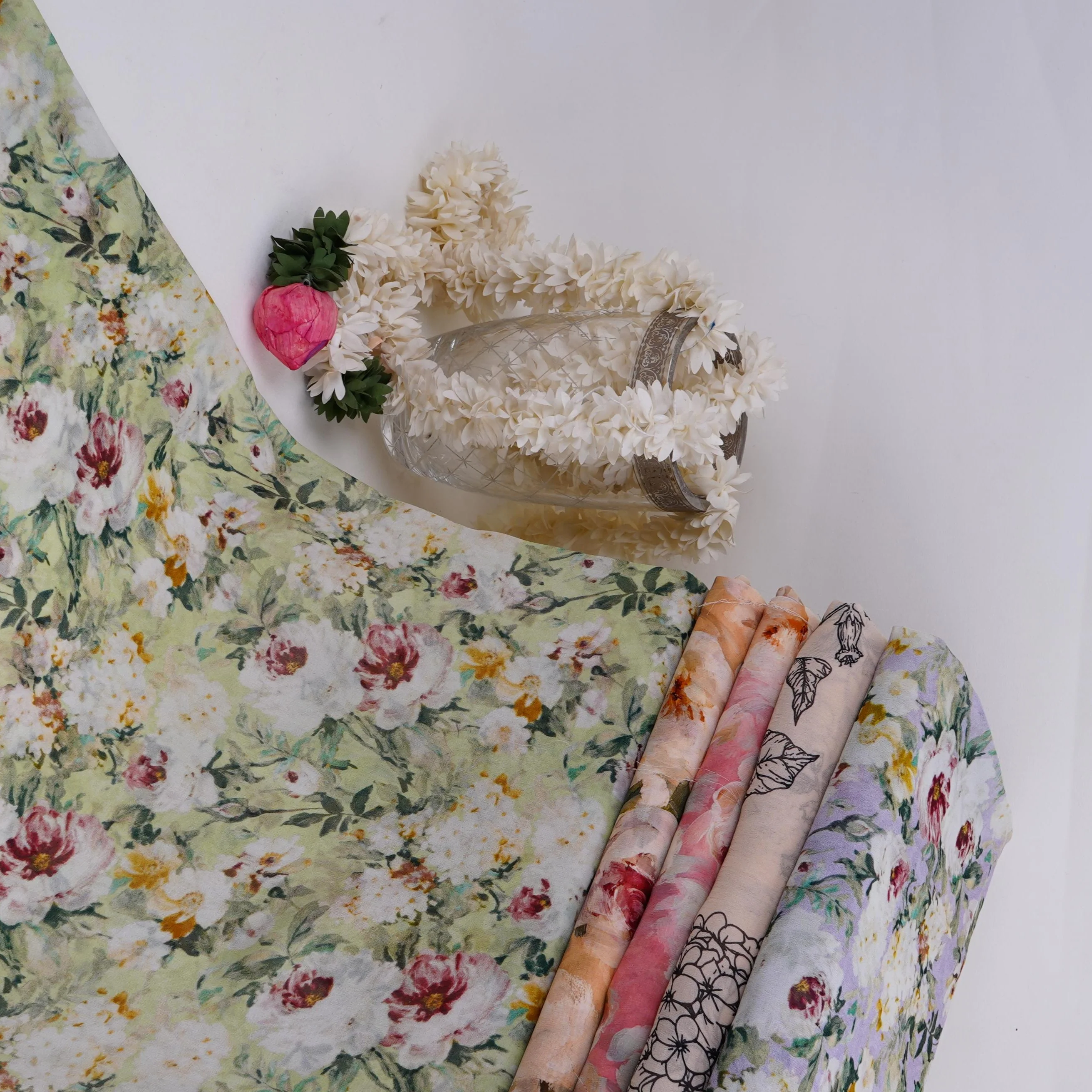Cream floral print Pure Georgette Fabric MTFG-31053 - Image 5