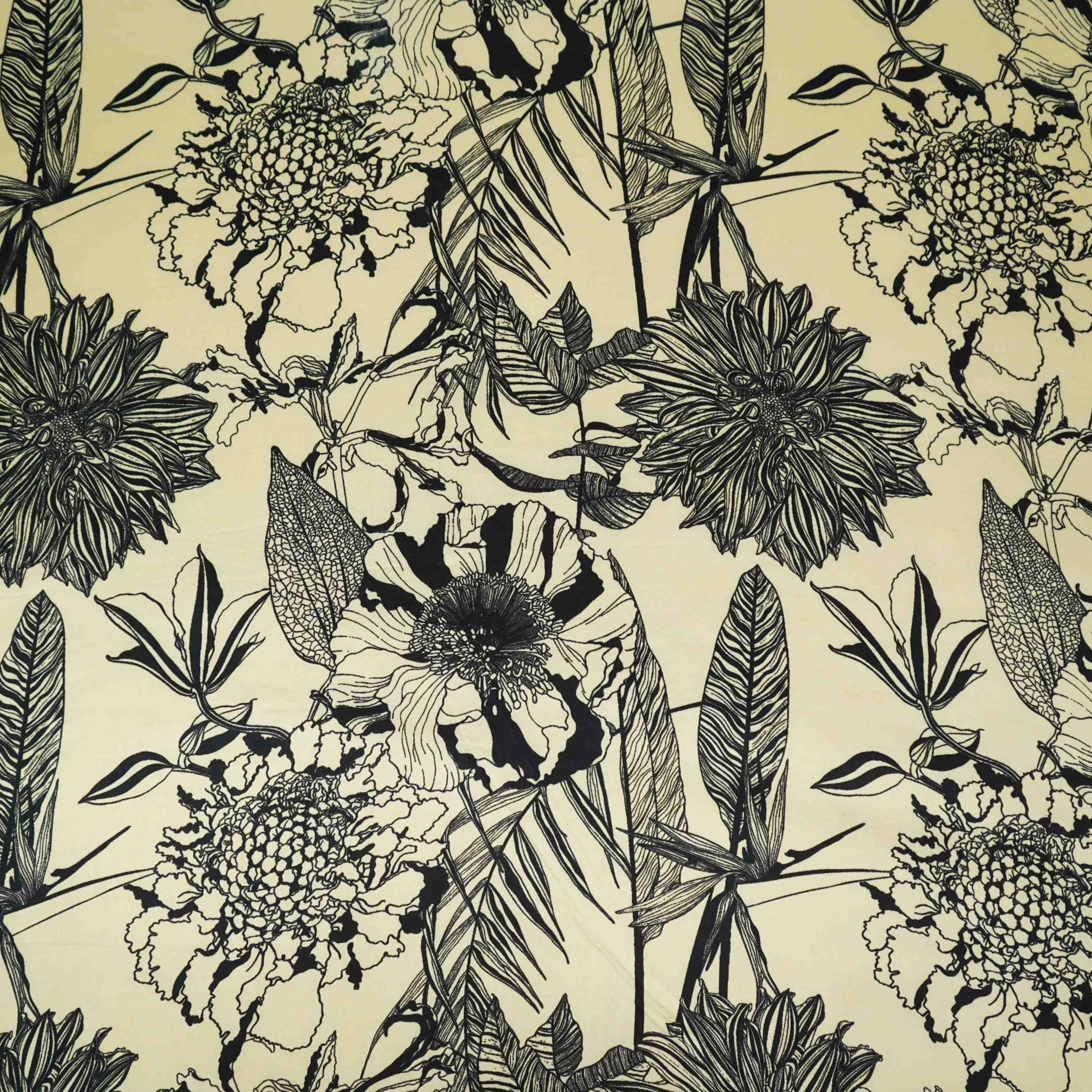 Cream floral print Silk Satin Fabric NVC-31567 - Image 2