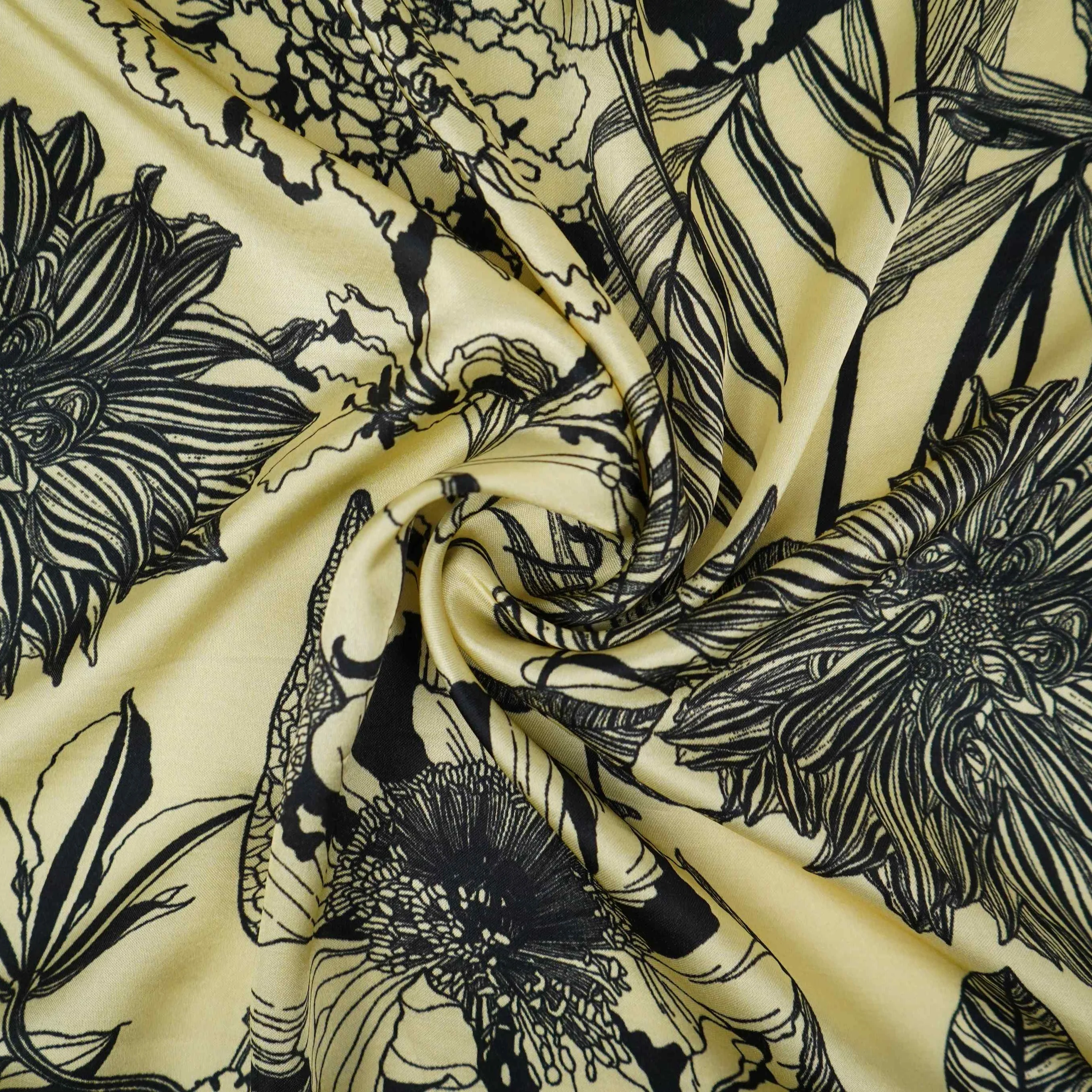 Cream floral print Silk Satin Fabric NVC-31567 - Image 4