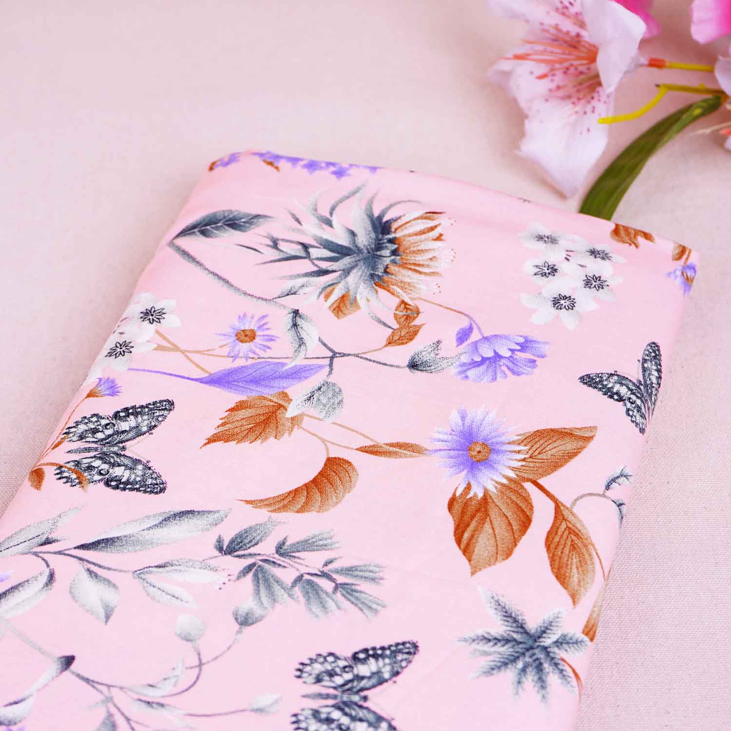 Cream Floral Rayon fabric TU-4022 - Image 2