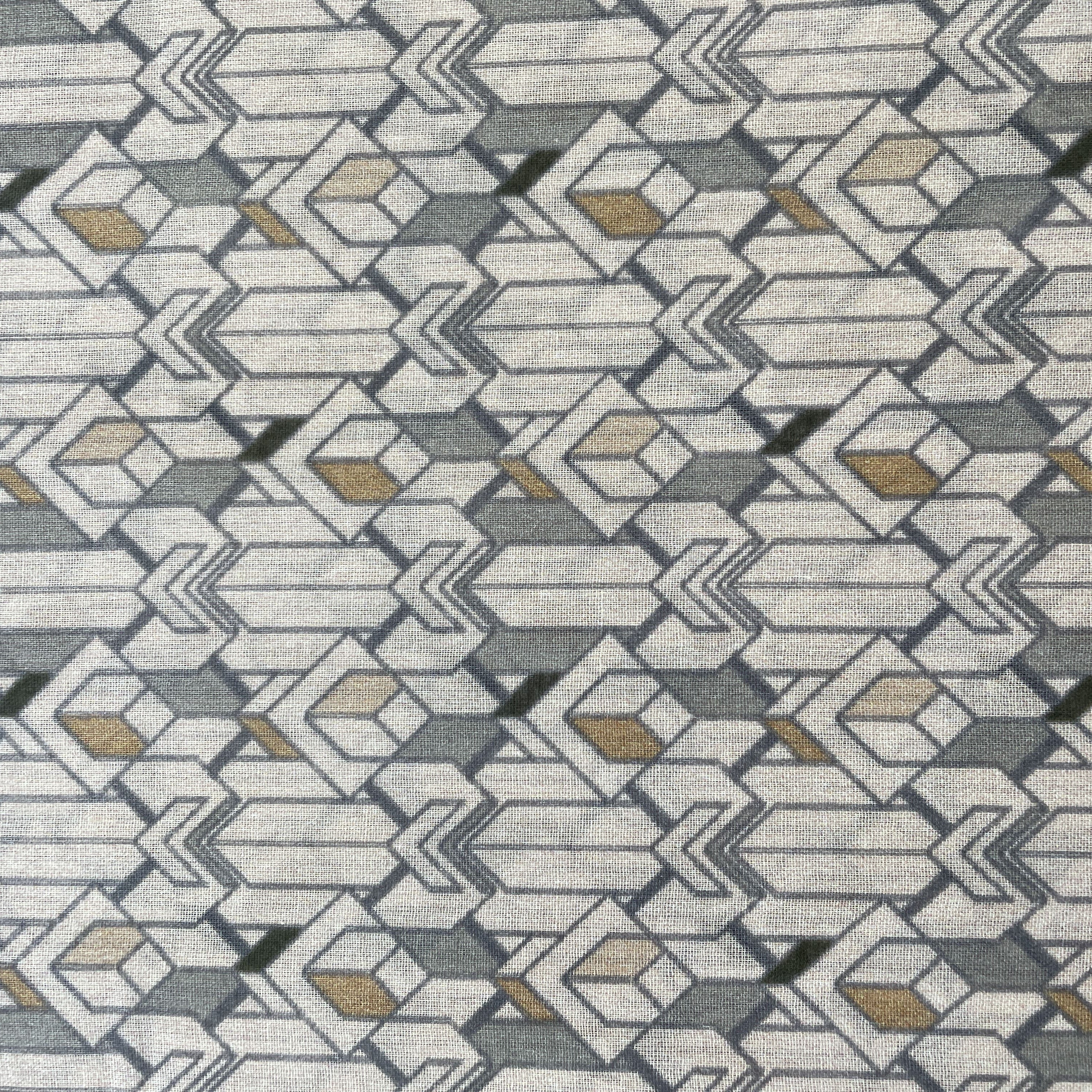 Cream Geometrical Abstract Print Cotton Mulmul 15651 - Image 2