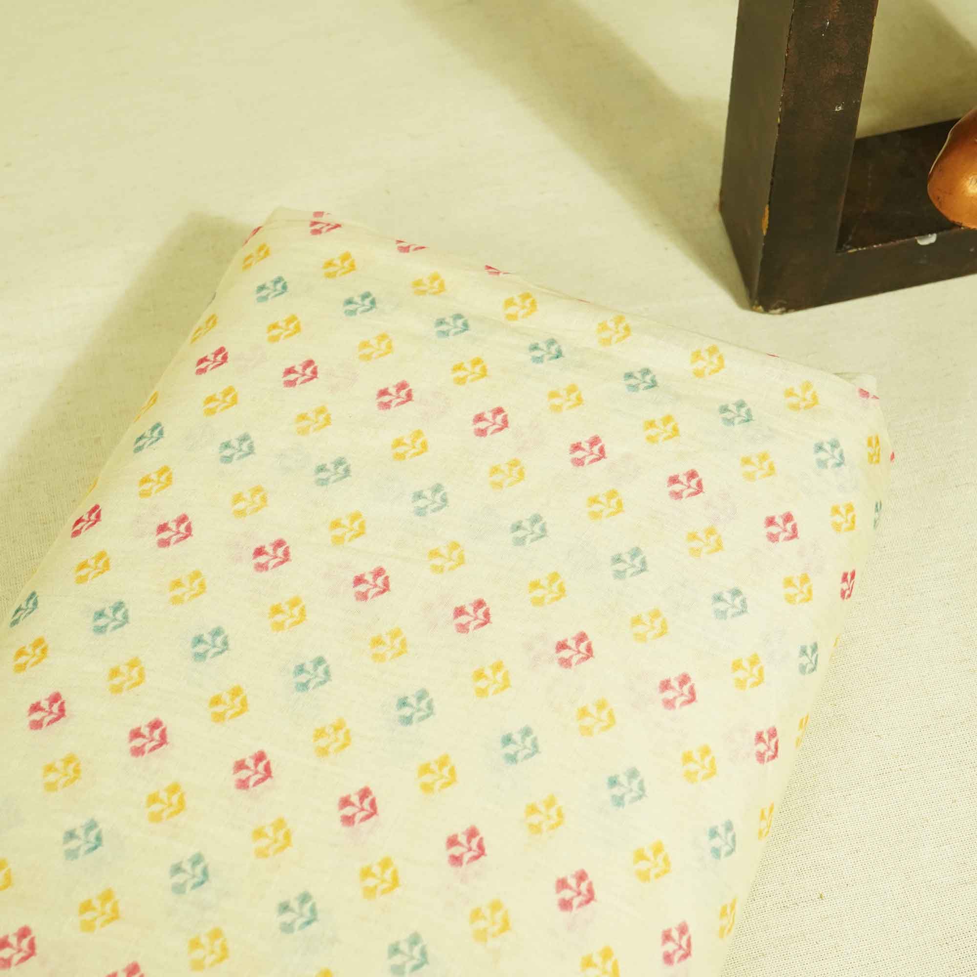Cream & Multicolor Floral Print Chanderi Fabric GT-25330