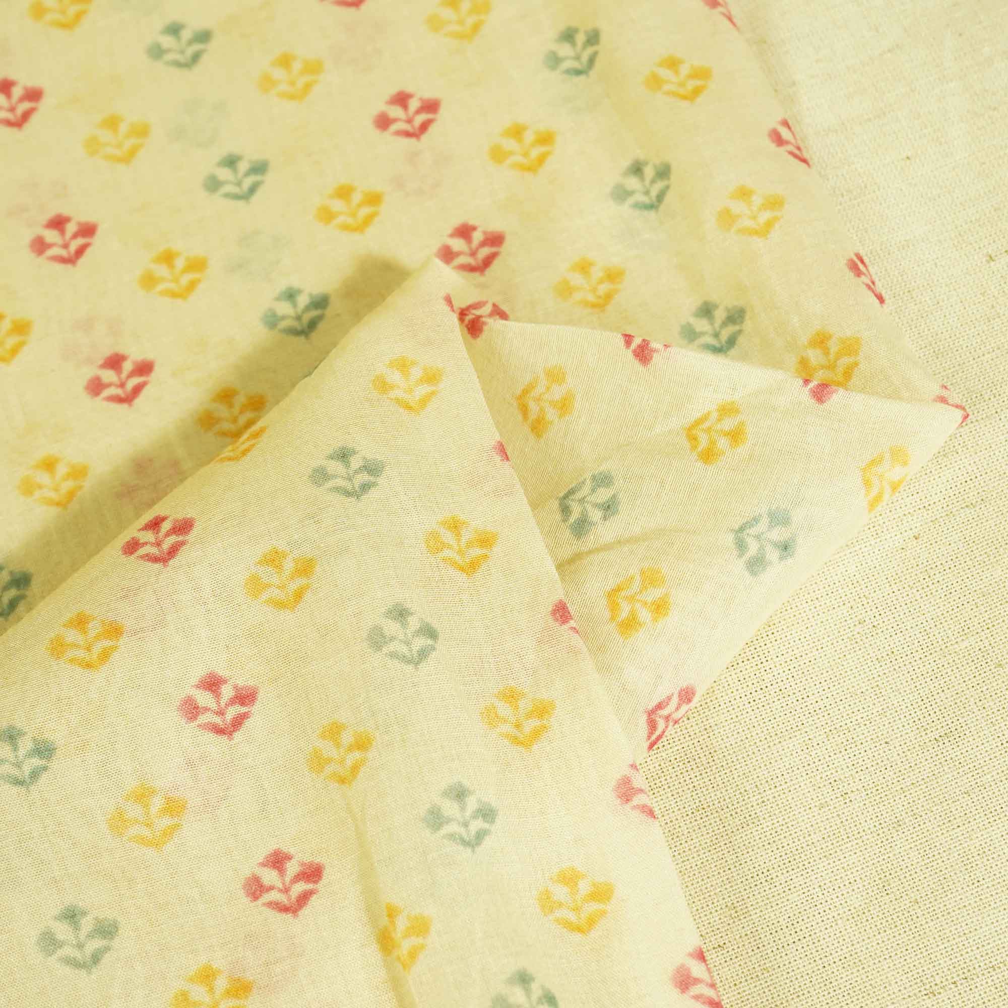 Cream & Multicolor Floral Print Chanderi Fabric GT-25330 - Image 2