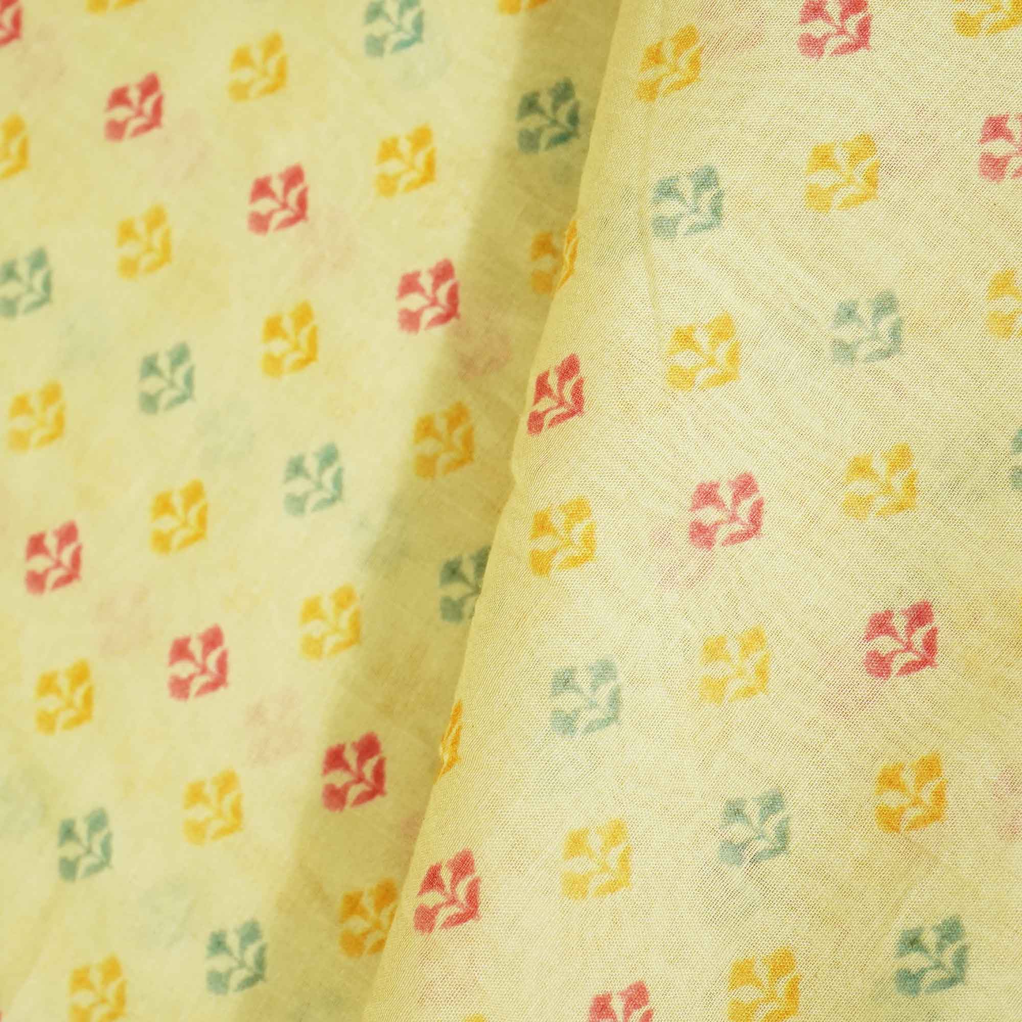 Cream & Multicolor Floral Print Chanderi Fabric GT-25330 - Image 3