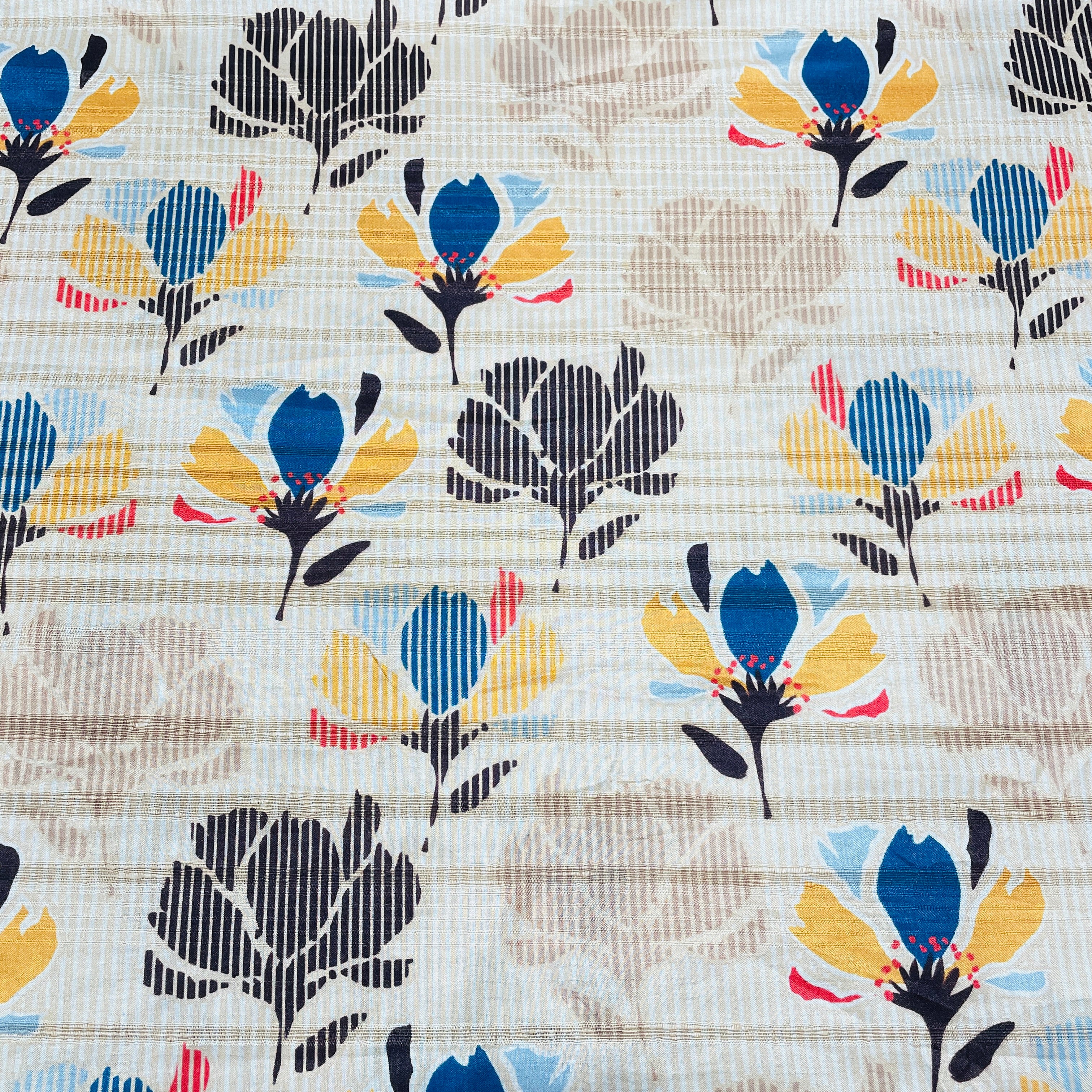 Cream Multicolor Floral Print Tusser Silk Fabric - Image 2