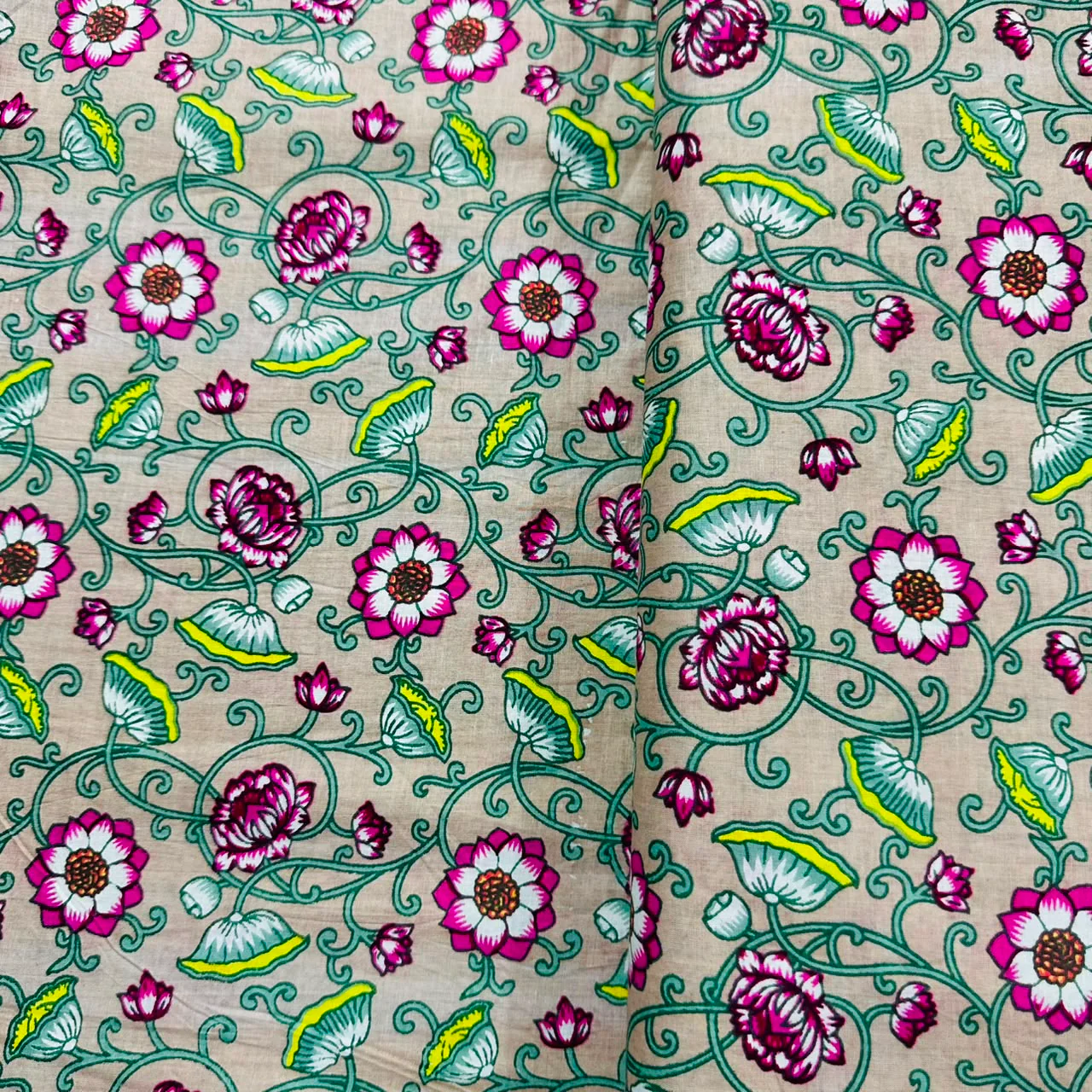Cream Pink Floral Print Cotton Fabric 16120 - Image 2