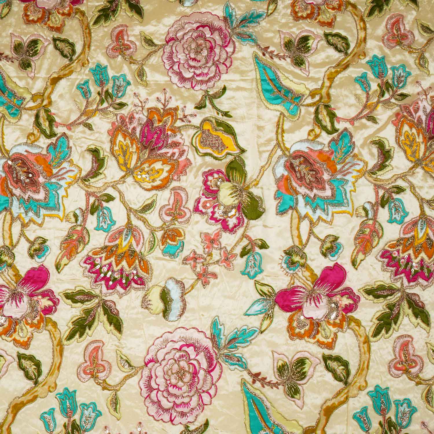Cream Position Print Zari Embroidery Crepe Fabric NF-28008 - Image 4