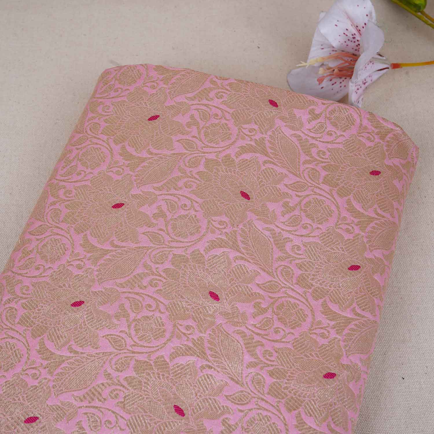 Cream Silver Jaal Brocade Fabric NH-28908