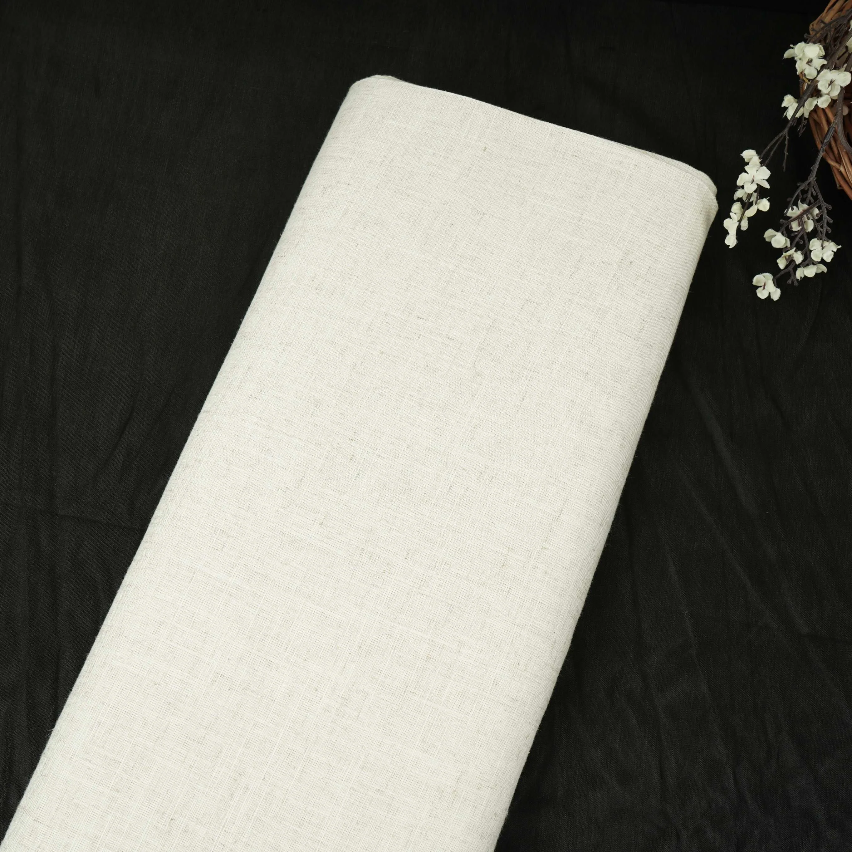 Cream Solid Linen Fabric RS-32452
