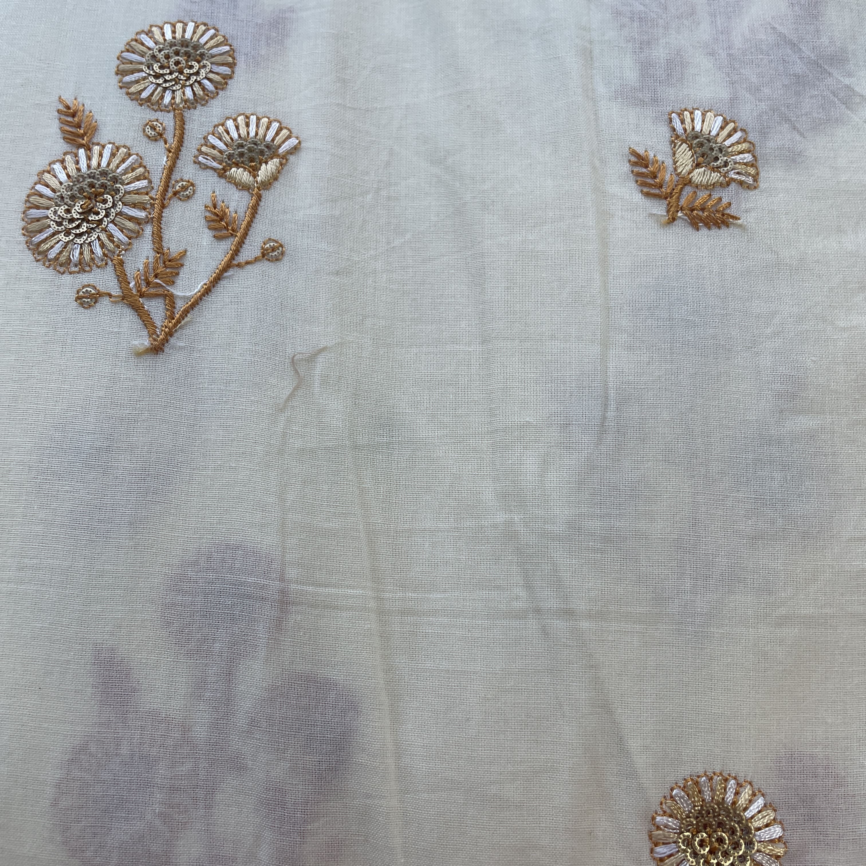 Cream Thread Buti Sequins Embroidery Cotton Fabric 15530 - Image 2