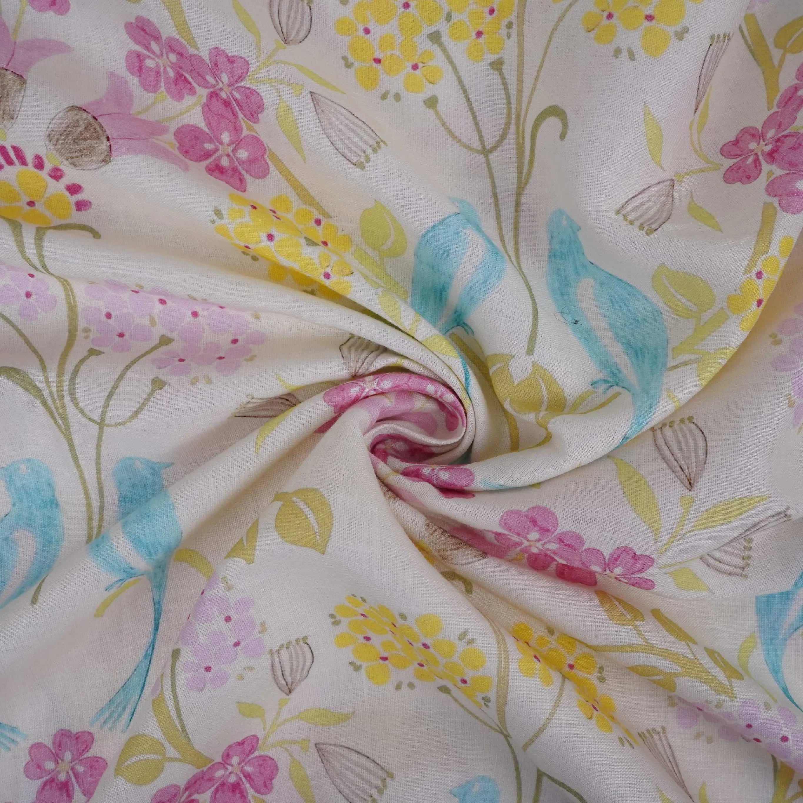 Cream Tropical Floral print 40s Pure Linen Fabric VF-31350 - Image 3