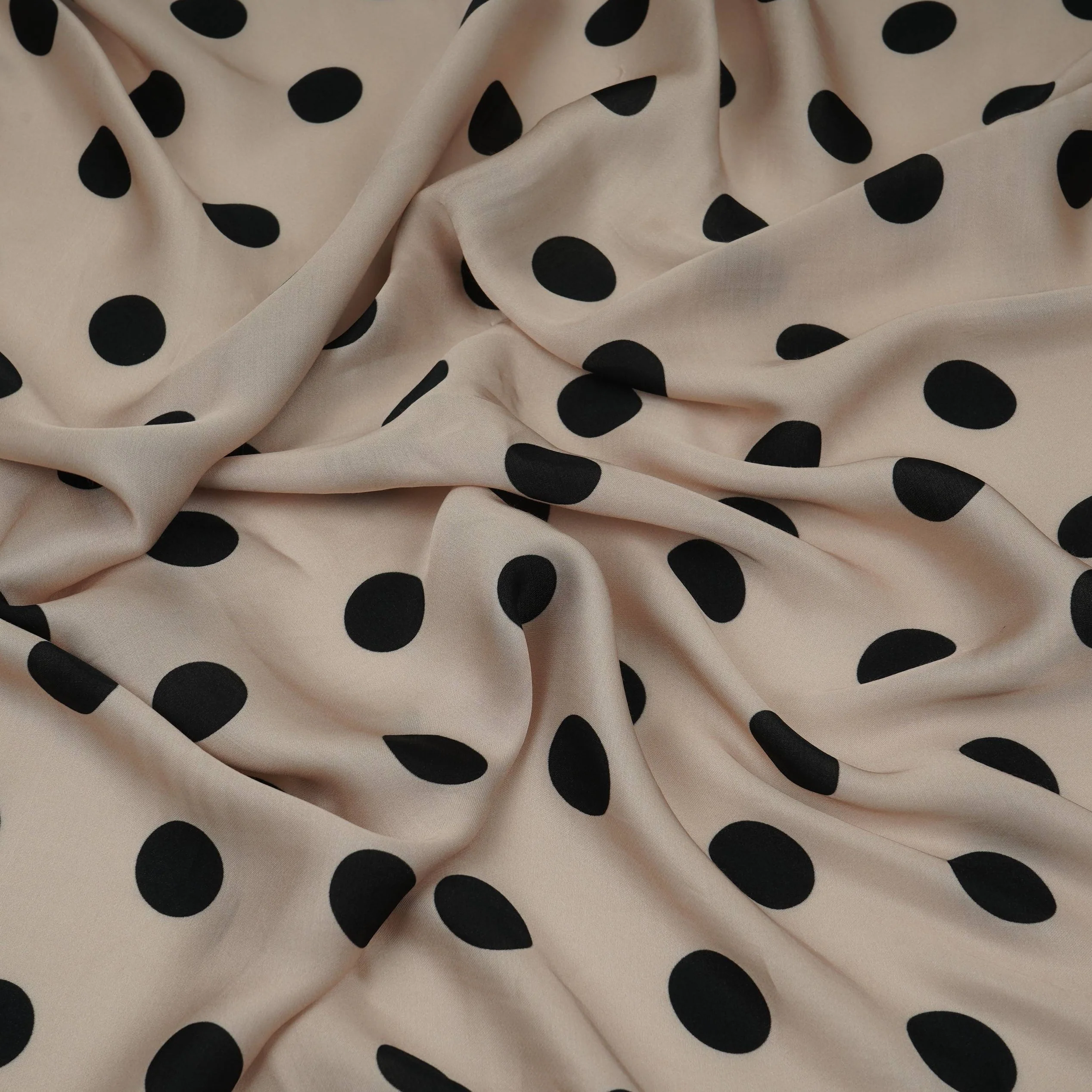 Cream With Black Polka Dot Modal Satin Fabric VP-32353 - Image 3