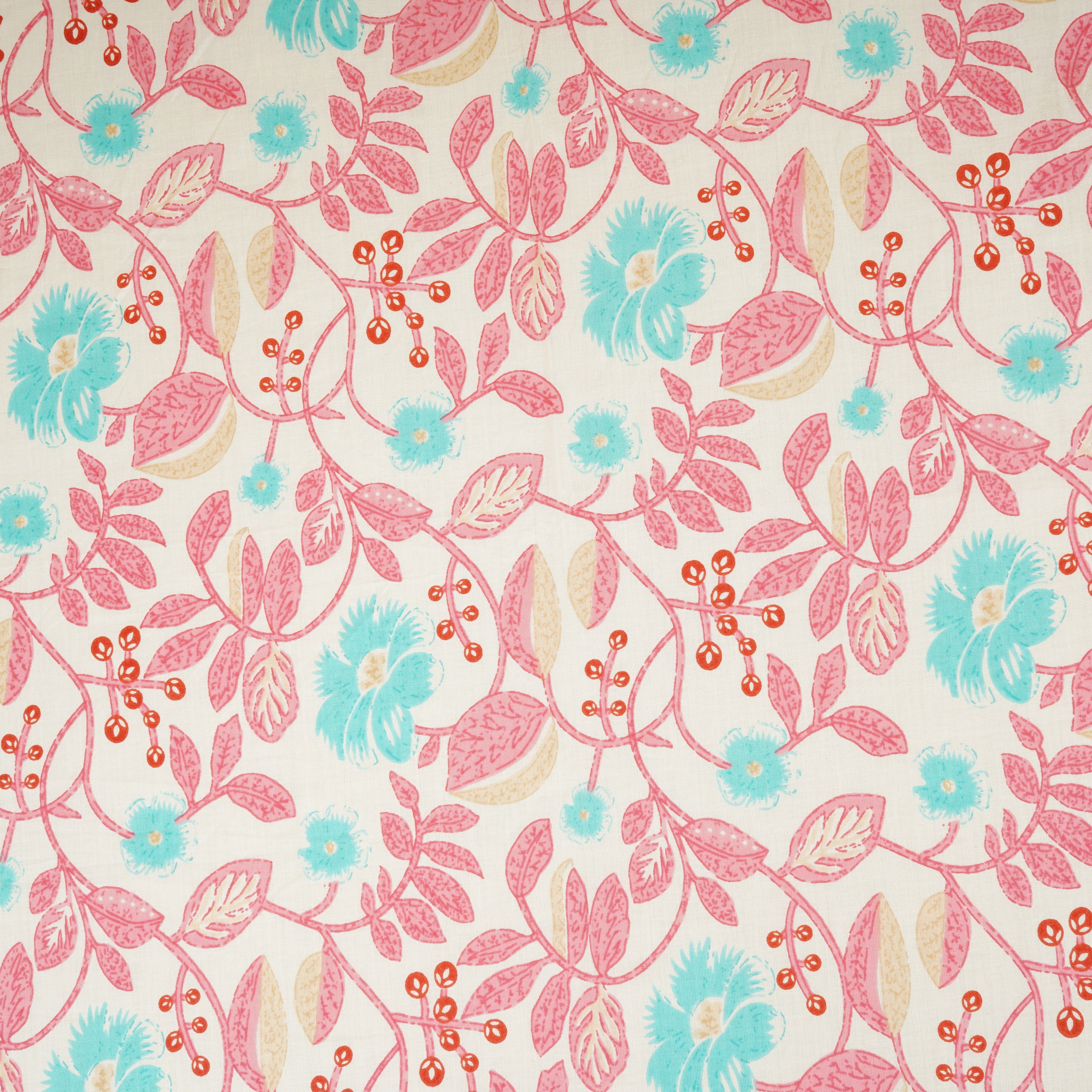 Cream with Blue Floral Print Cotton Fabric MFR-29923 - Image 2