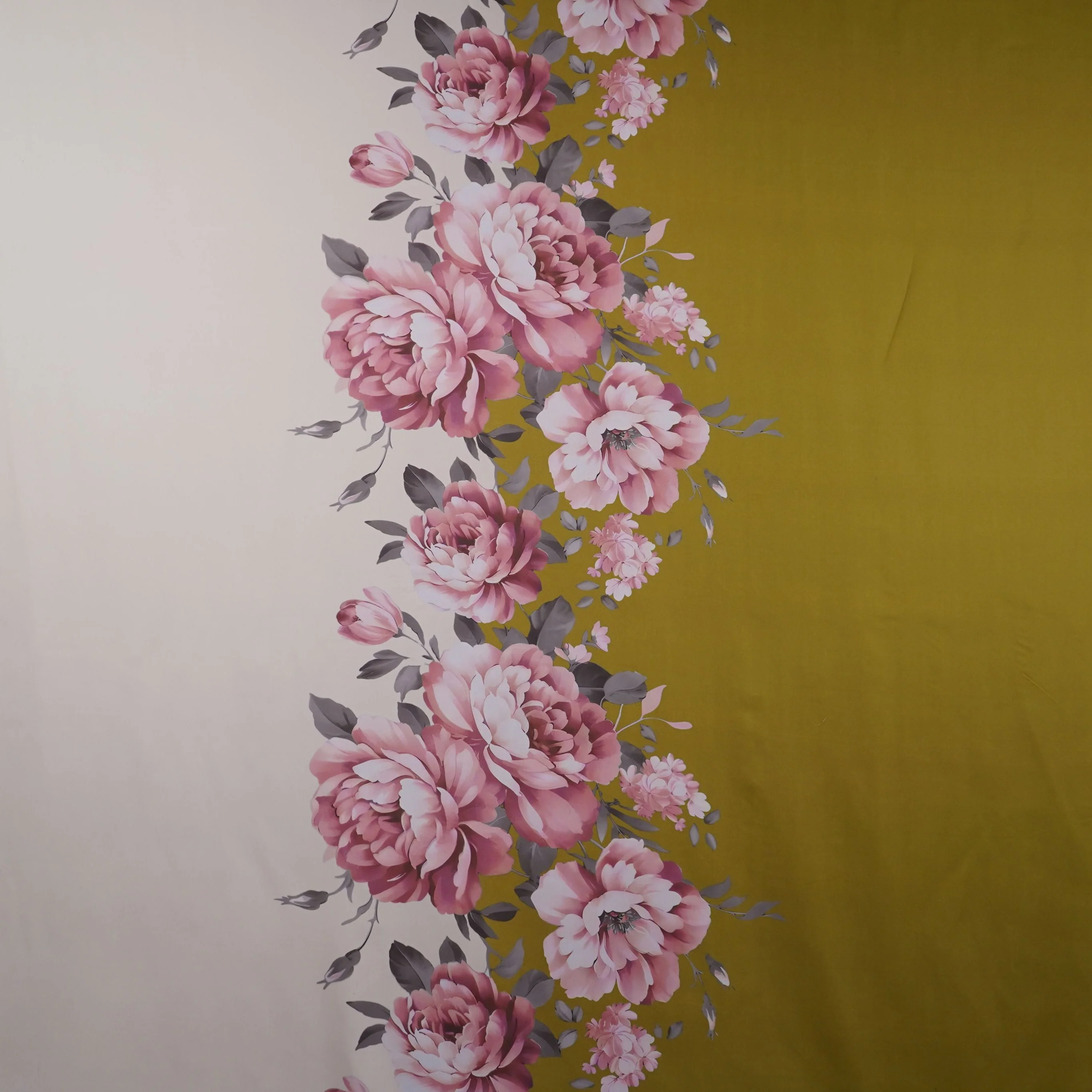 Cream with Mehendi Green floral print Modal Silk Fabric MTF-31497 - Image 2