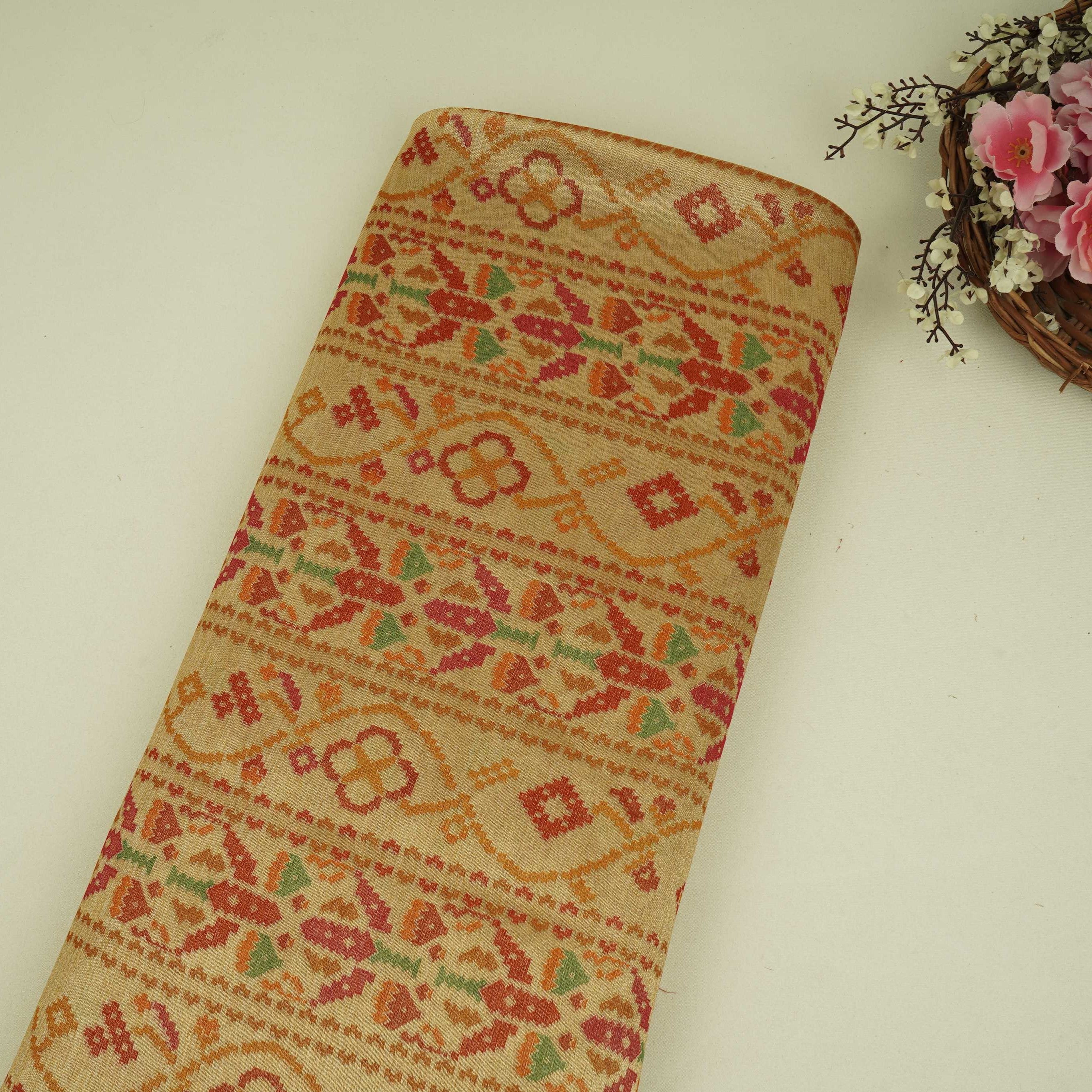Cream With Multicolor Geometrical Kanjivaram Silk Fabric MTI-32419