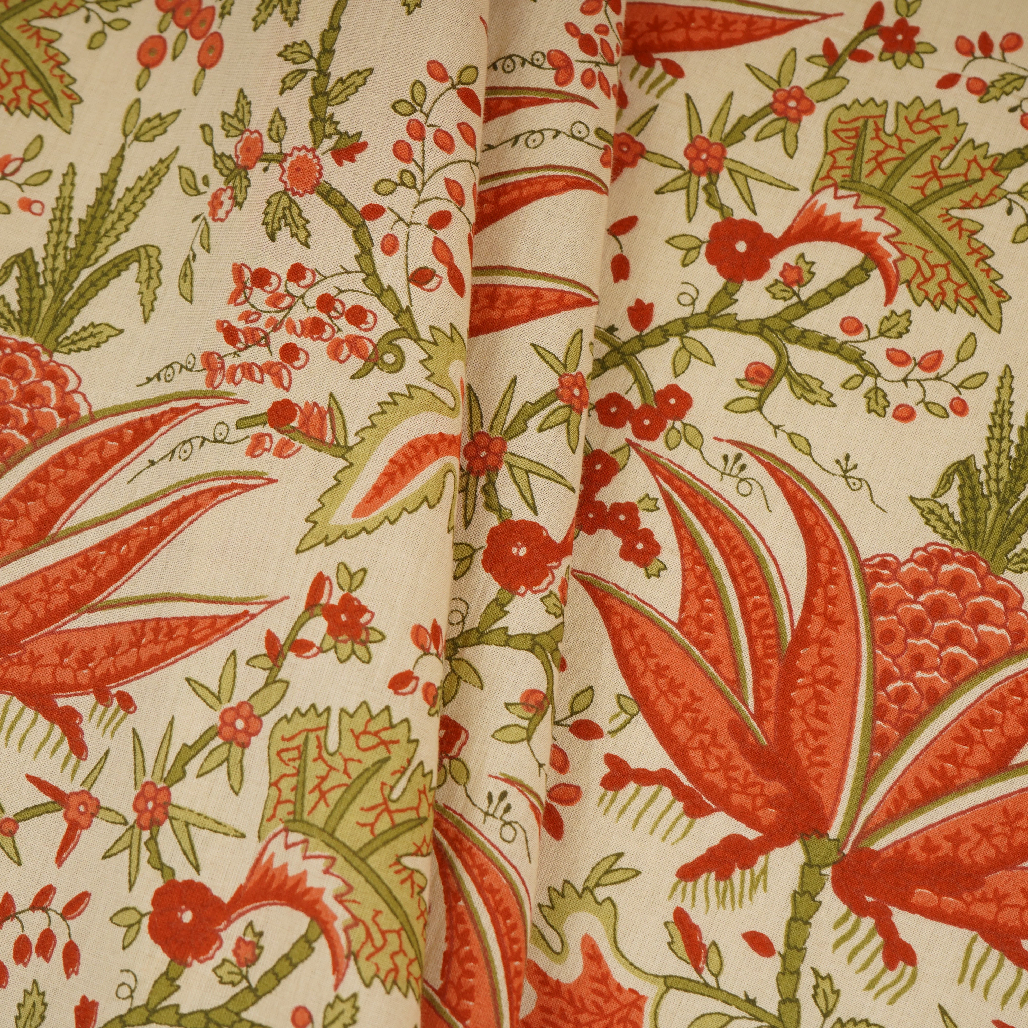 Cream with Red Floral Print Cotton Fabric MFR-29898 - Image 4
