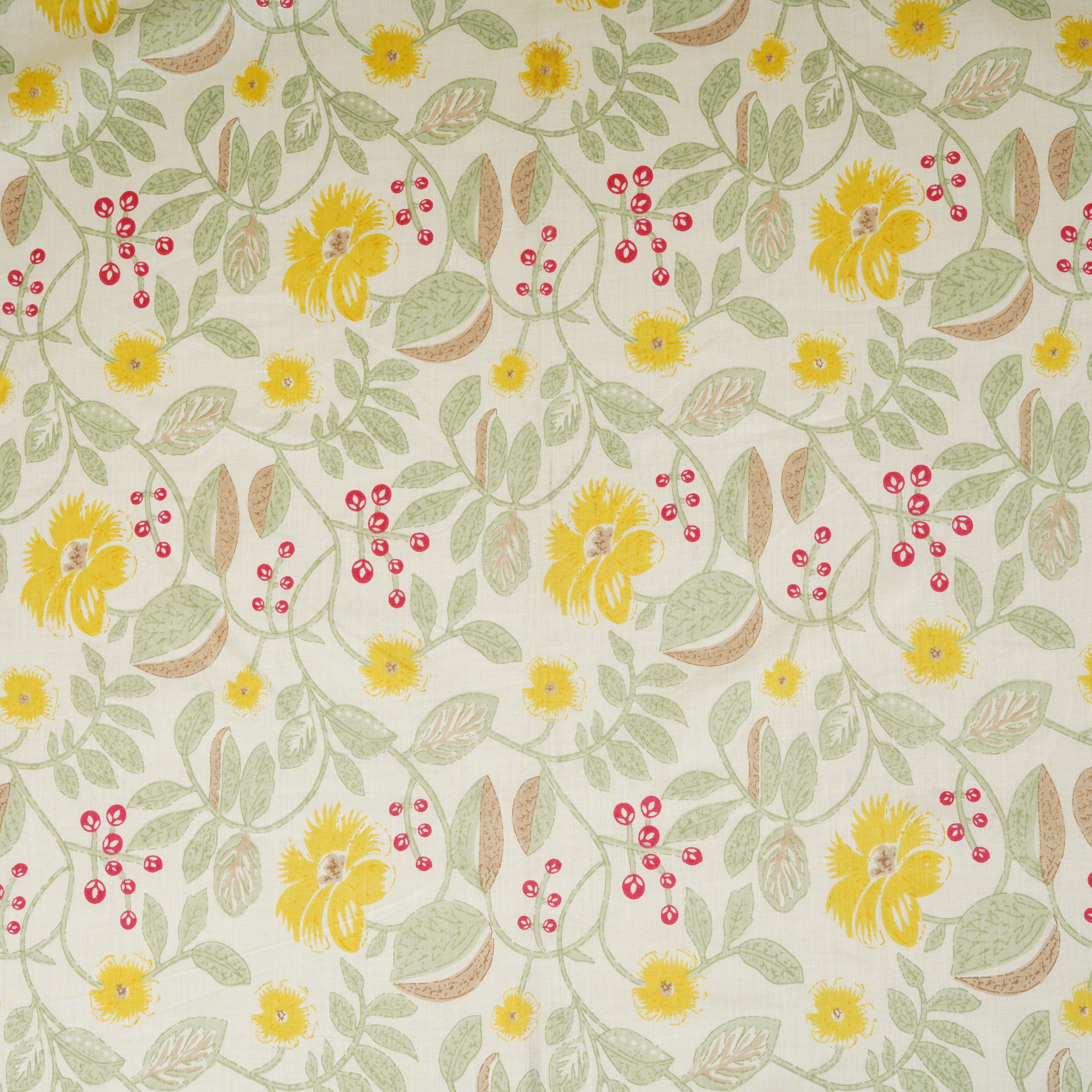 Cream with Yellow Floral Print Cotton Fabric MFR-29925 - Image 2