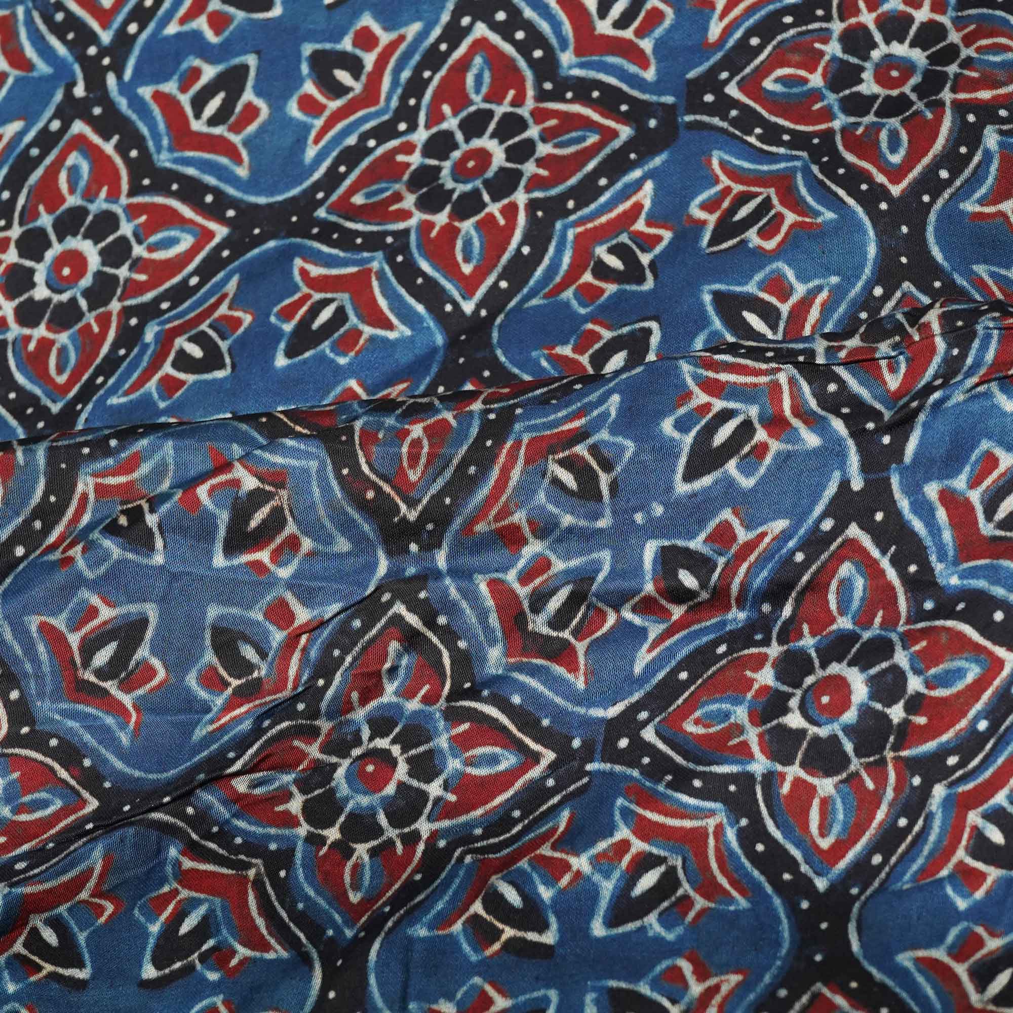 Dark Blue Ajrakh Modal Satin Modal Ajrakh IA-26863 - Image 3