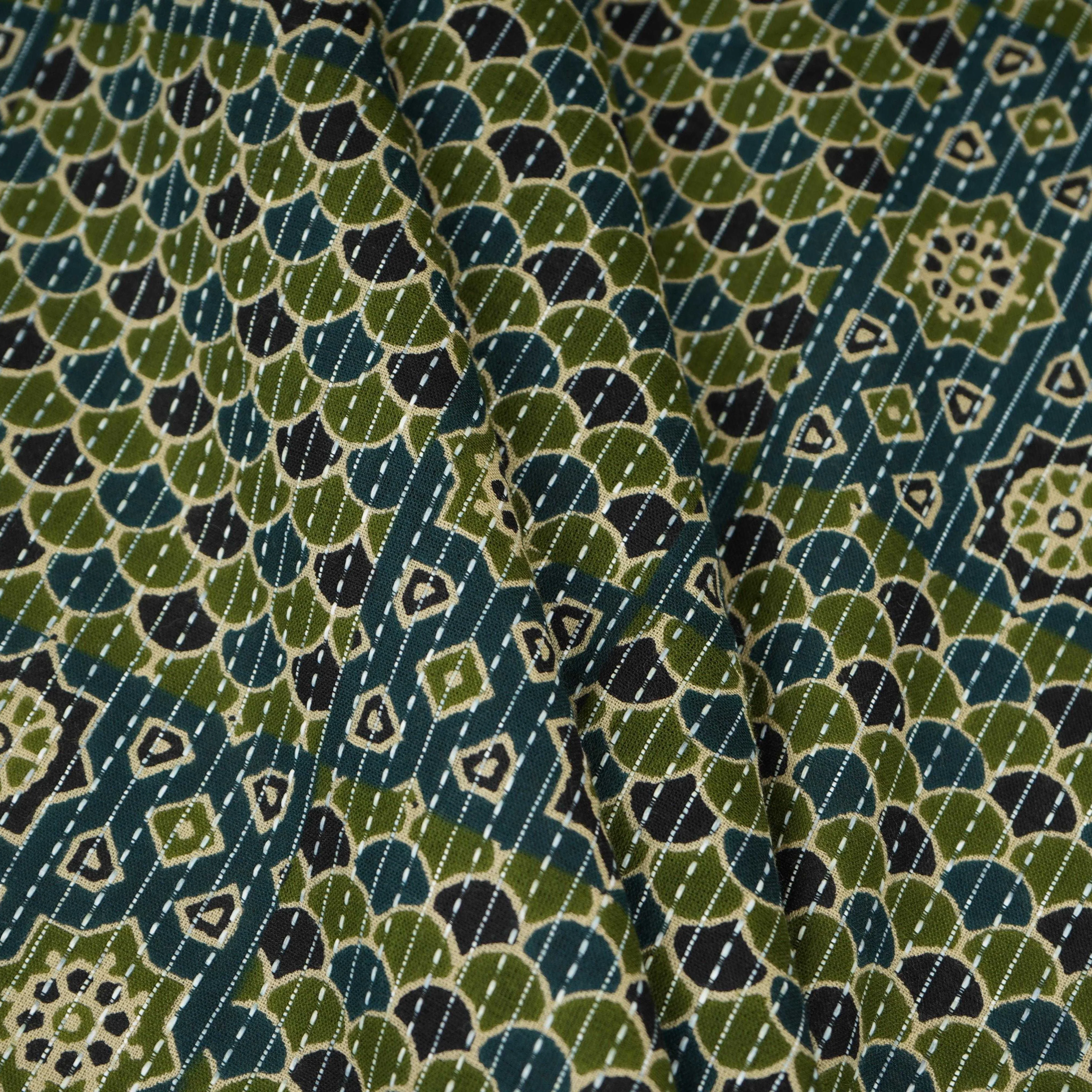 Dark Blue Ajrakh with Kantha Print Cotton Fabric OG-30297 - Image 4