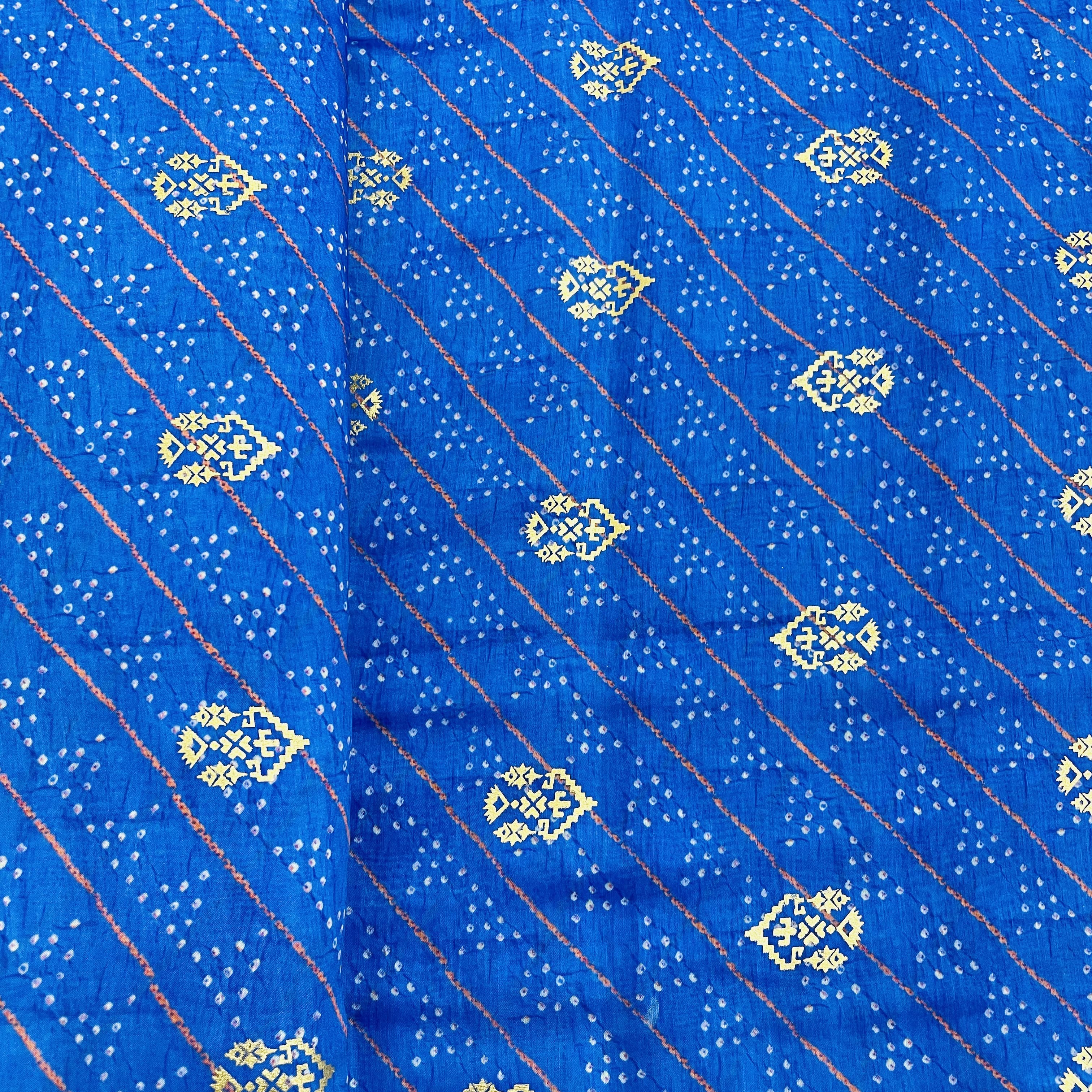 Dark Blue Bandhani With Foil Chanderi Fabric 31 - Image 4