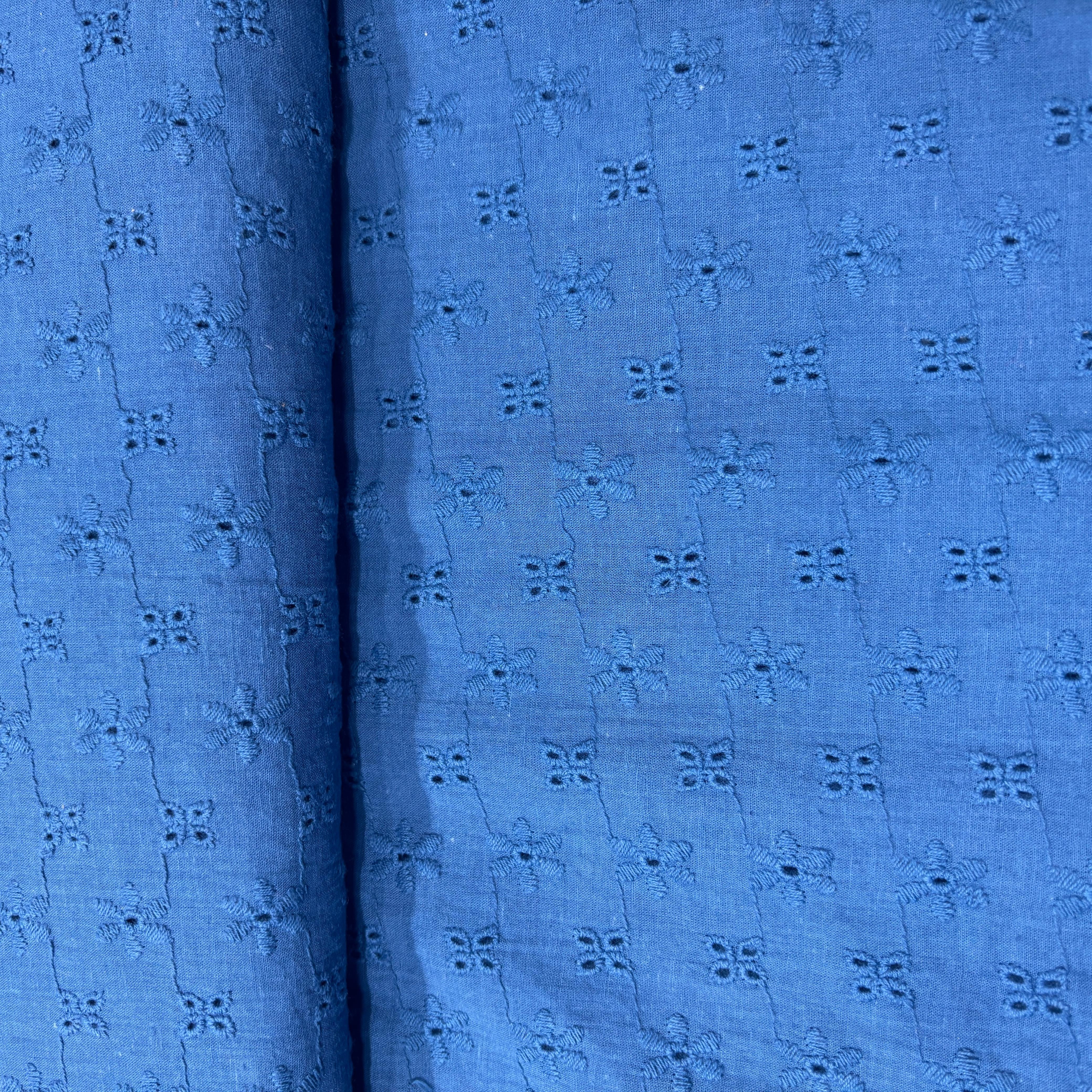 Dark Blue Floral Embroidery Cotton Schiffli Fabric 17259 - Image 3