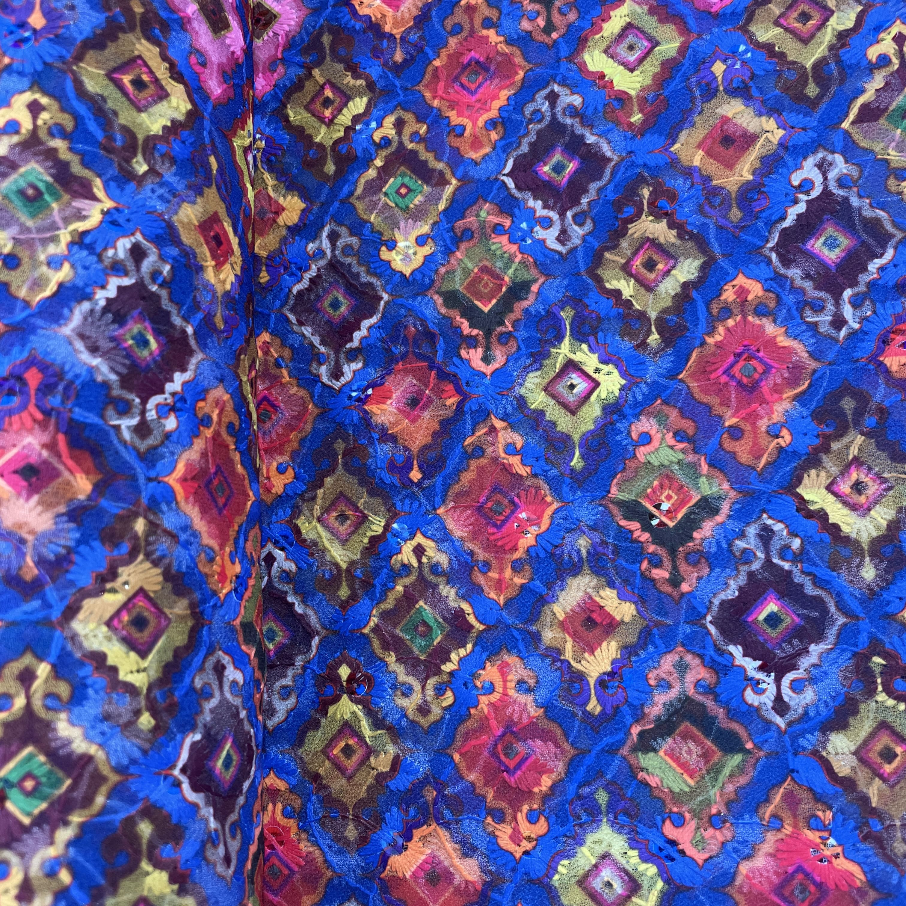 Dark Blue Handblock Print Georgette Fabric 7549 - Image 3