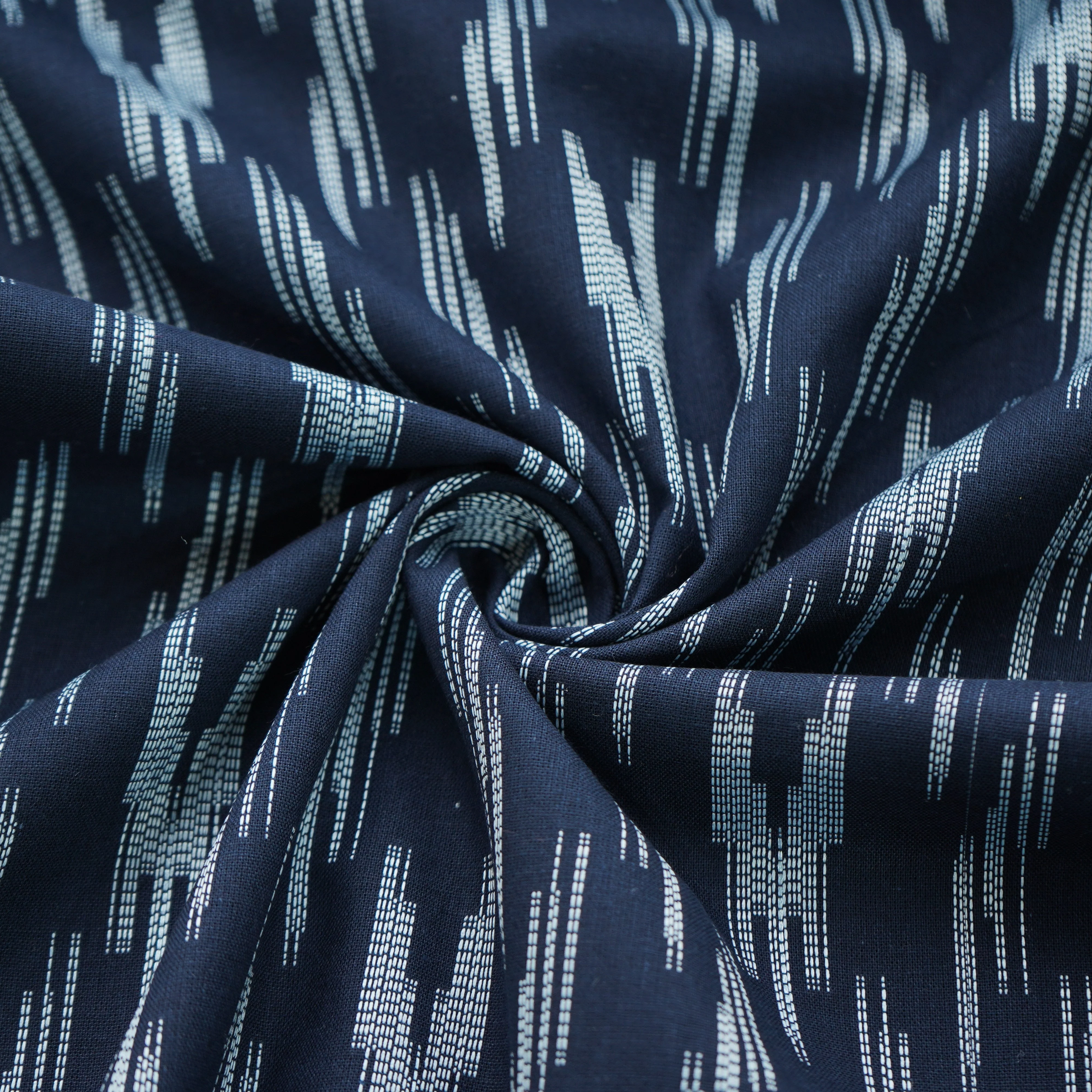 Dark Blue & White Ikkat Print Cotton Fabric 12013