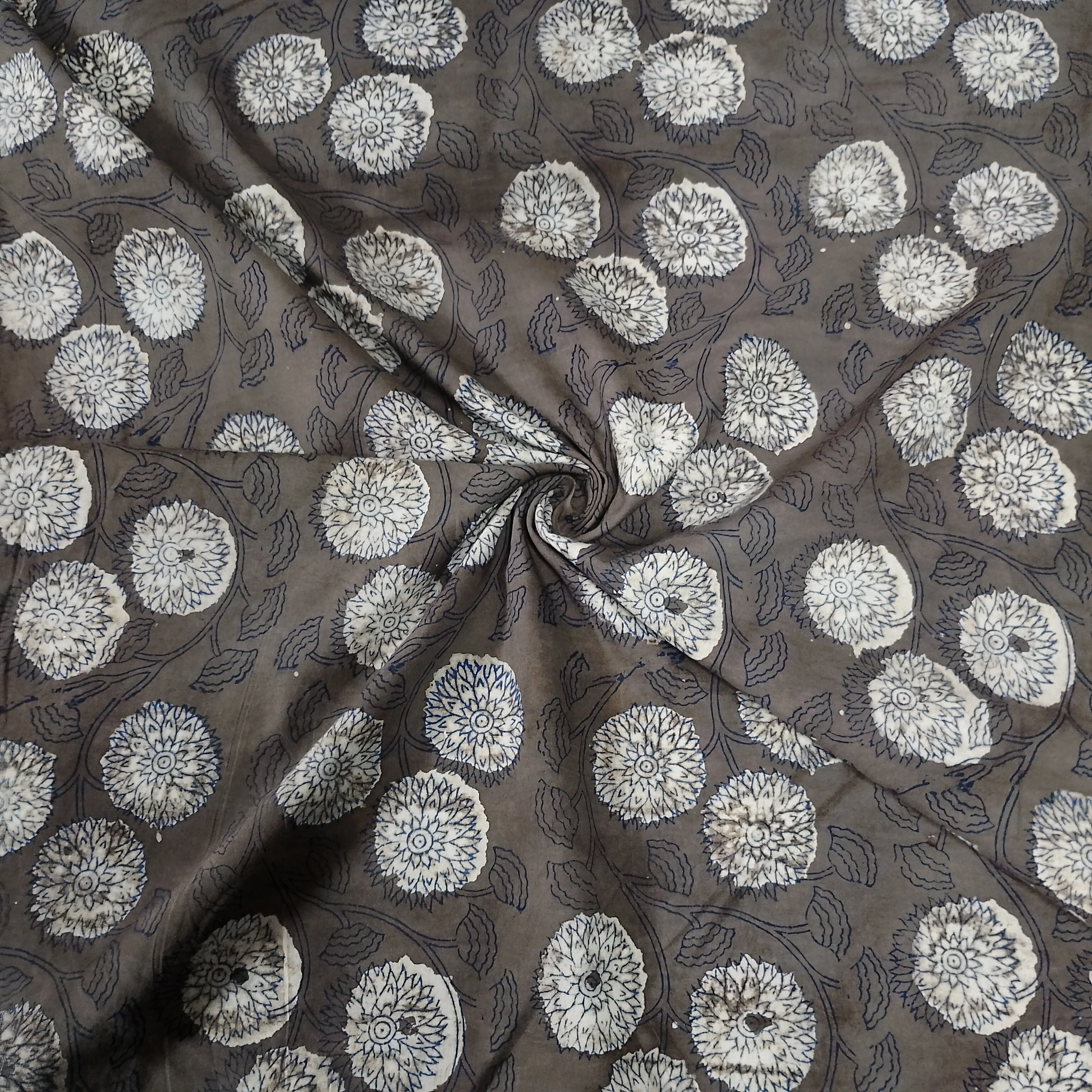 Dark Brown Floral Block Print Cotton Fabric CH-29768 - Image 2