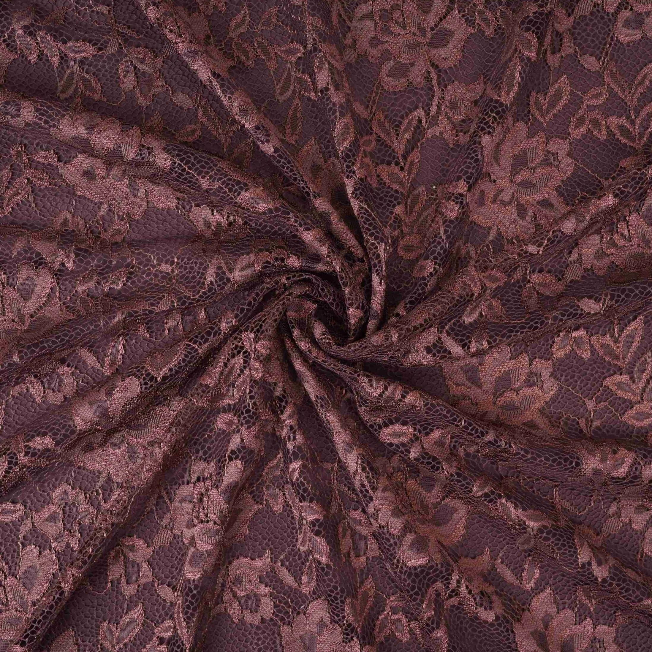 Dark Brown Floral Embroidery Lace Fabric LI-32182 - Image 4