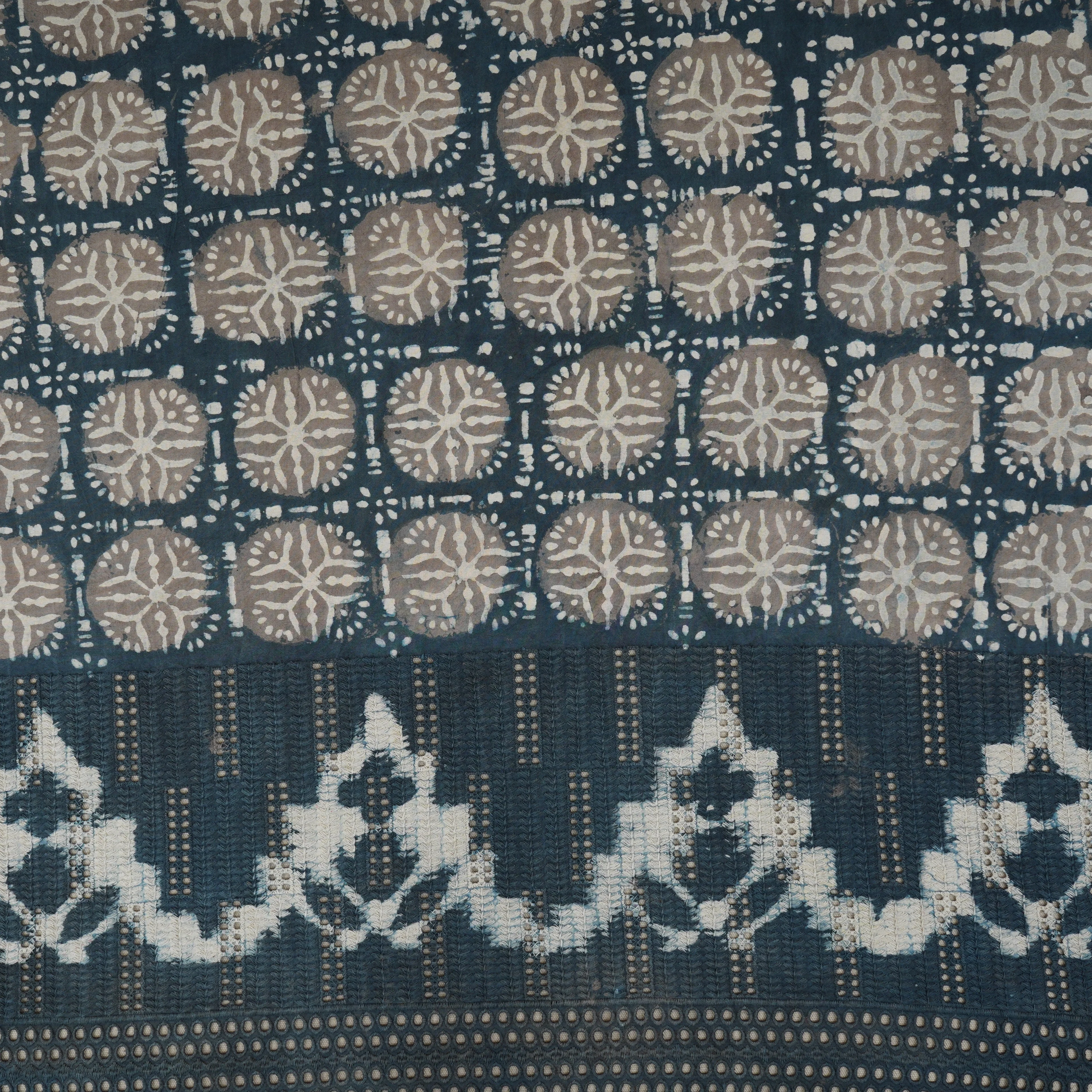 Dark Charcol & White Floral Batik Print Cotton Schiffli Fabric CH-29808 - Image 2