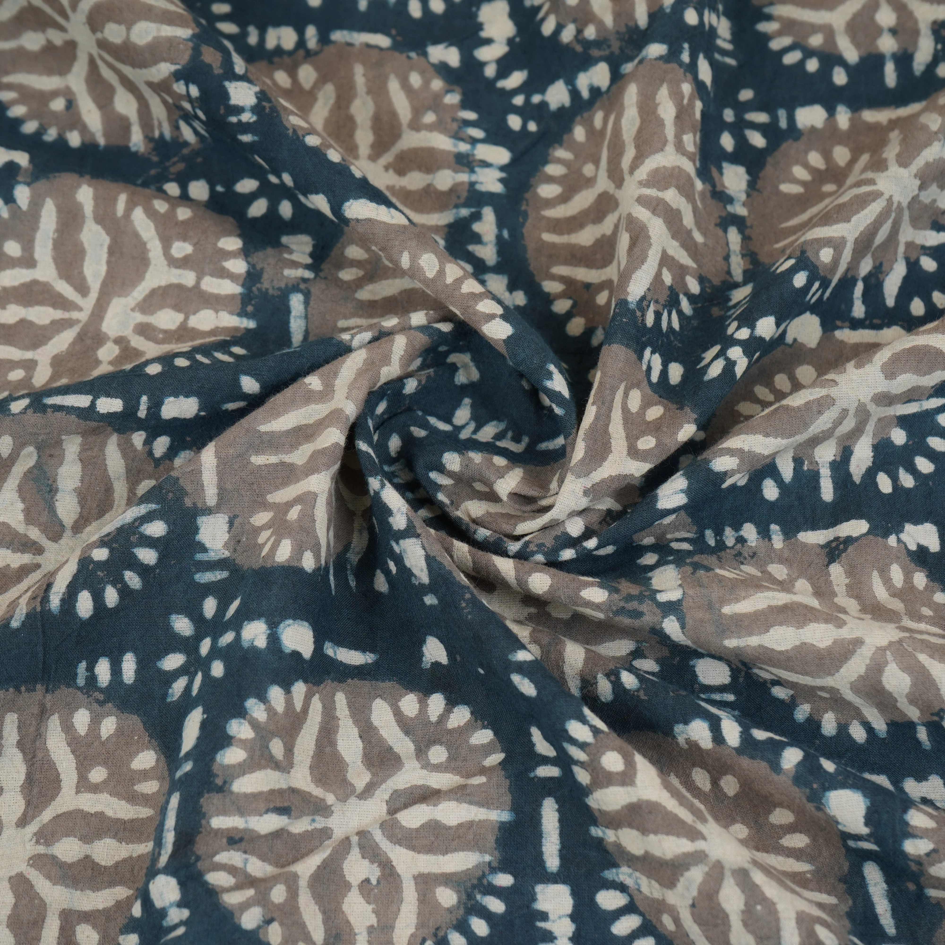Dark Charcol & White Floral Batik Print Cotton Schiffli Fabric CH-29808 - Image 3