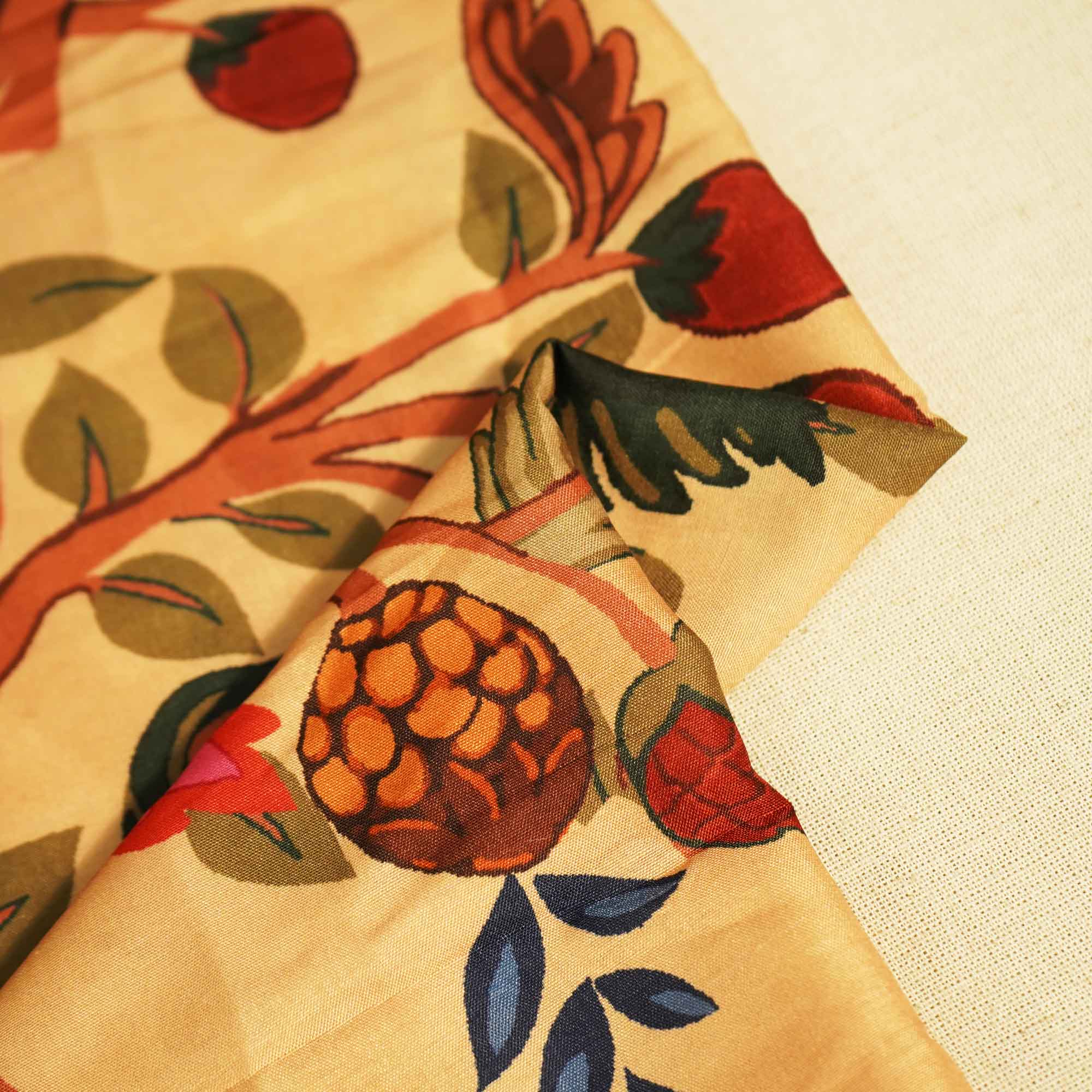 Dark Cream Floral Print Muslin Fabric MTF-26507 - Image 2