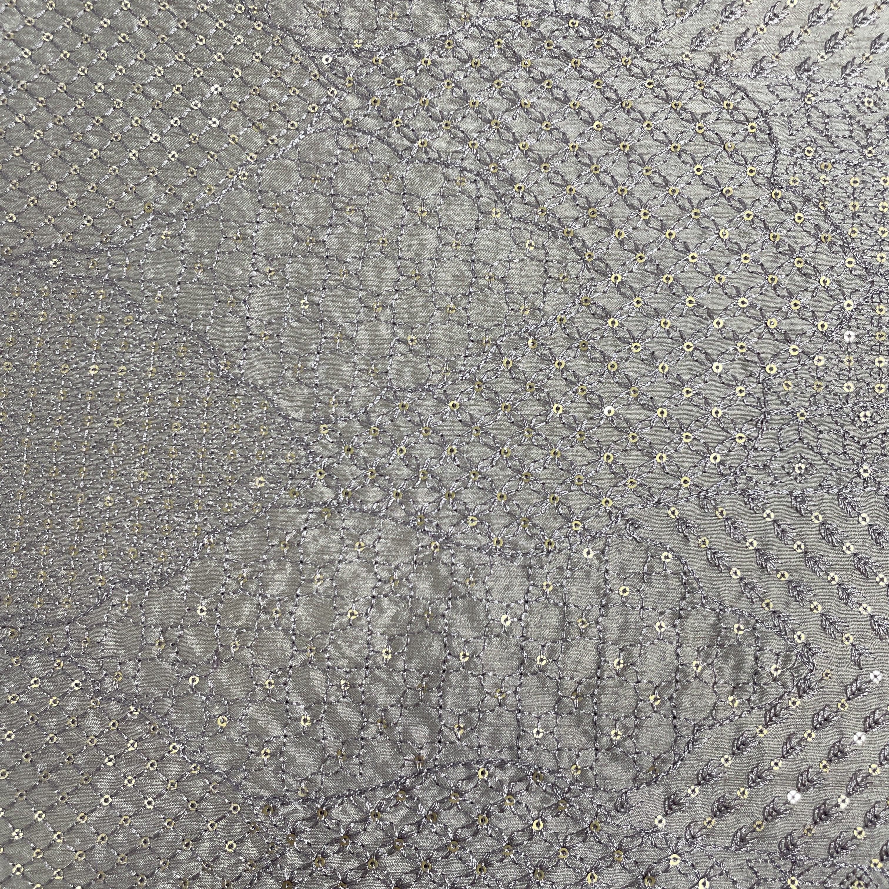 Dark Cream Sequins Embroidery Tusser Silk - Image 3