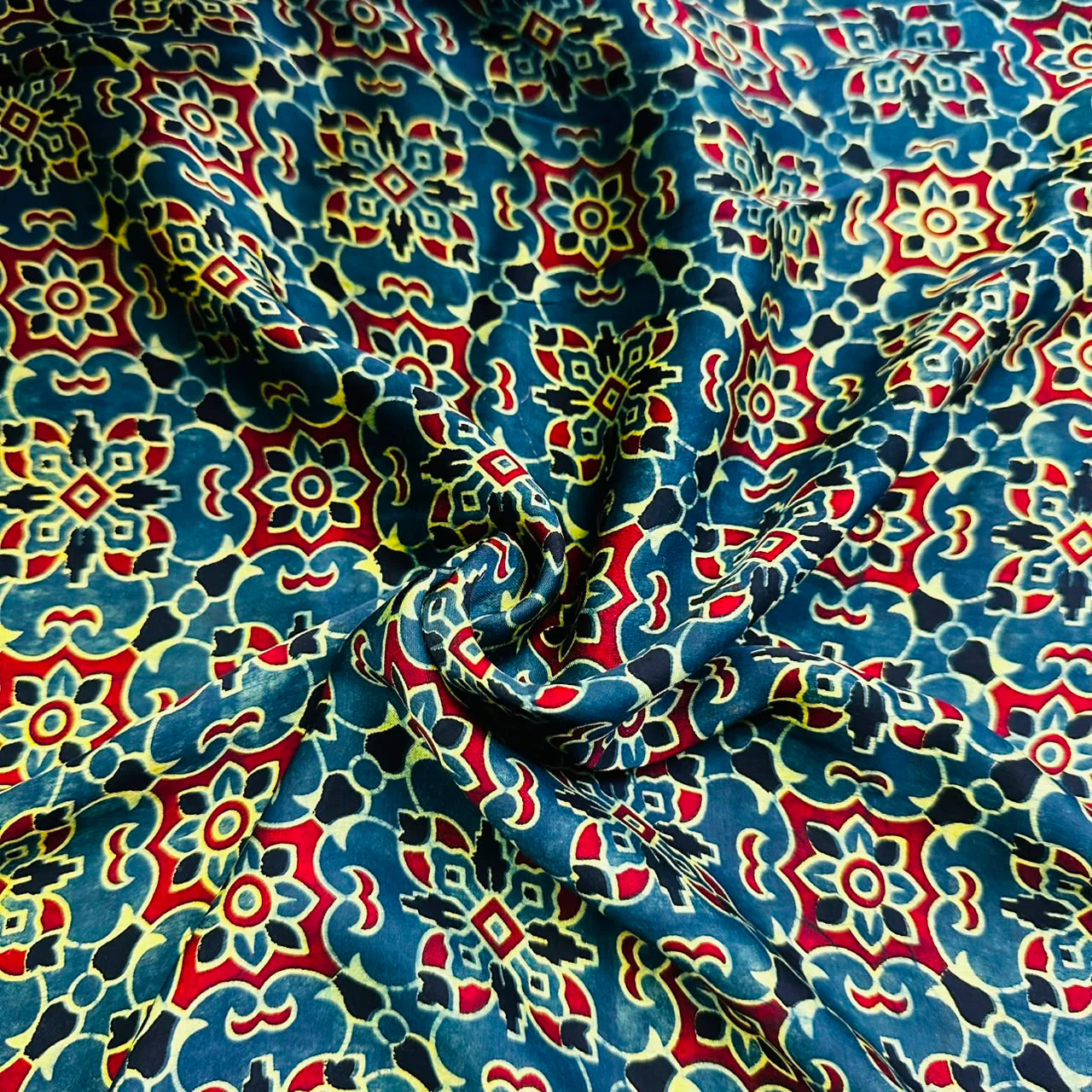 Dark Green Ajrakh Print Mashru Silk Fabric 18286