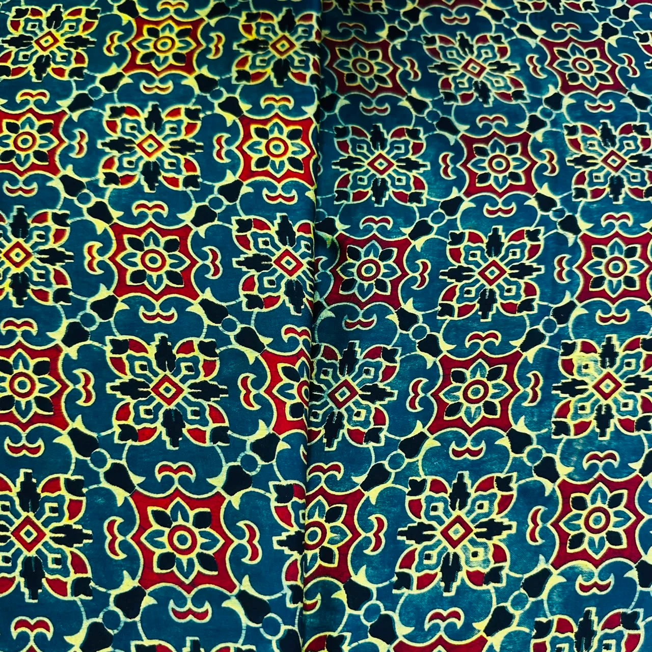 Dark Green Ajrakh Print Mashru Silk Fabric 18286 - Image 2