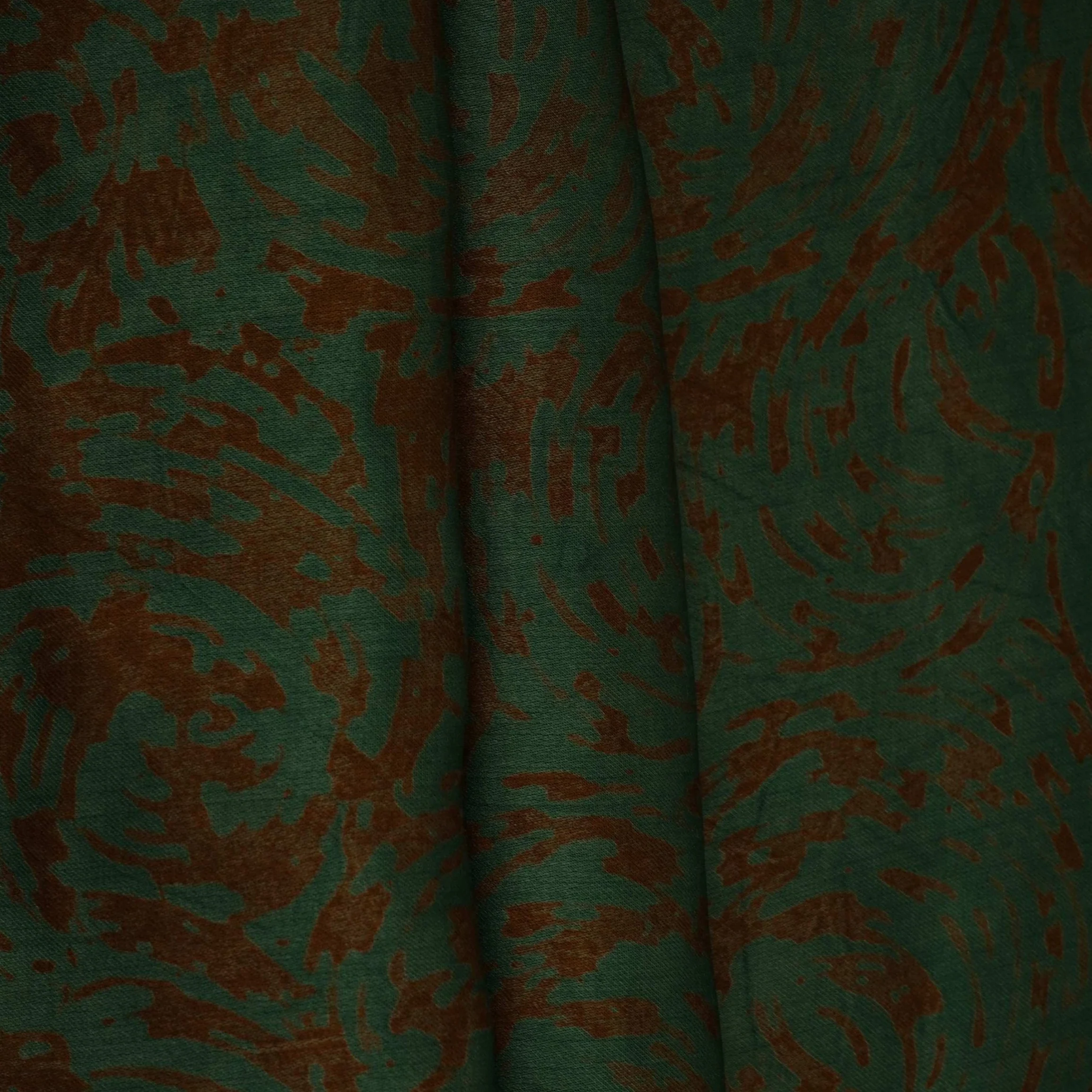 Dark Green Batik Print Modal Satin Fabric EEG-32466 - Image 5